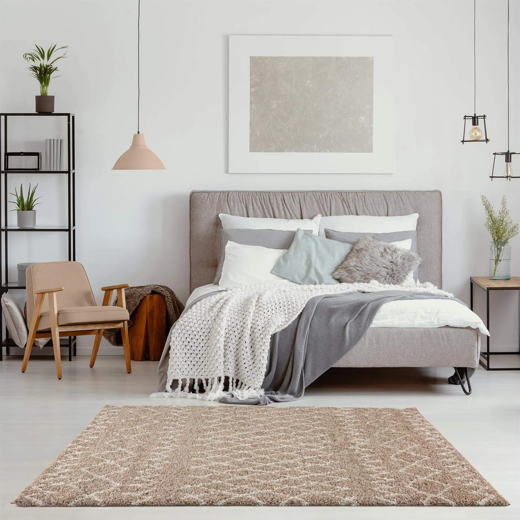 Moroccan Beige Shaggy Rug | 920 - Image 10