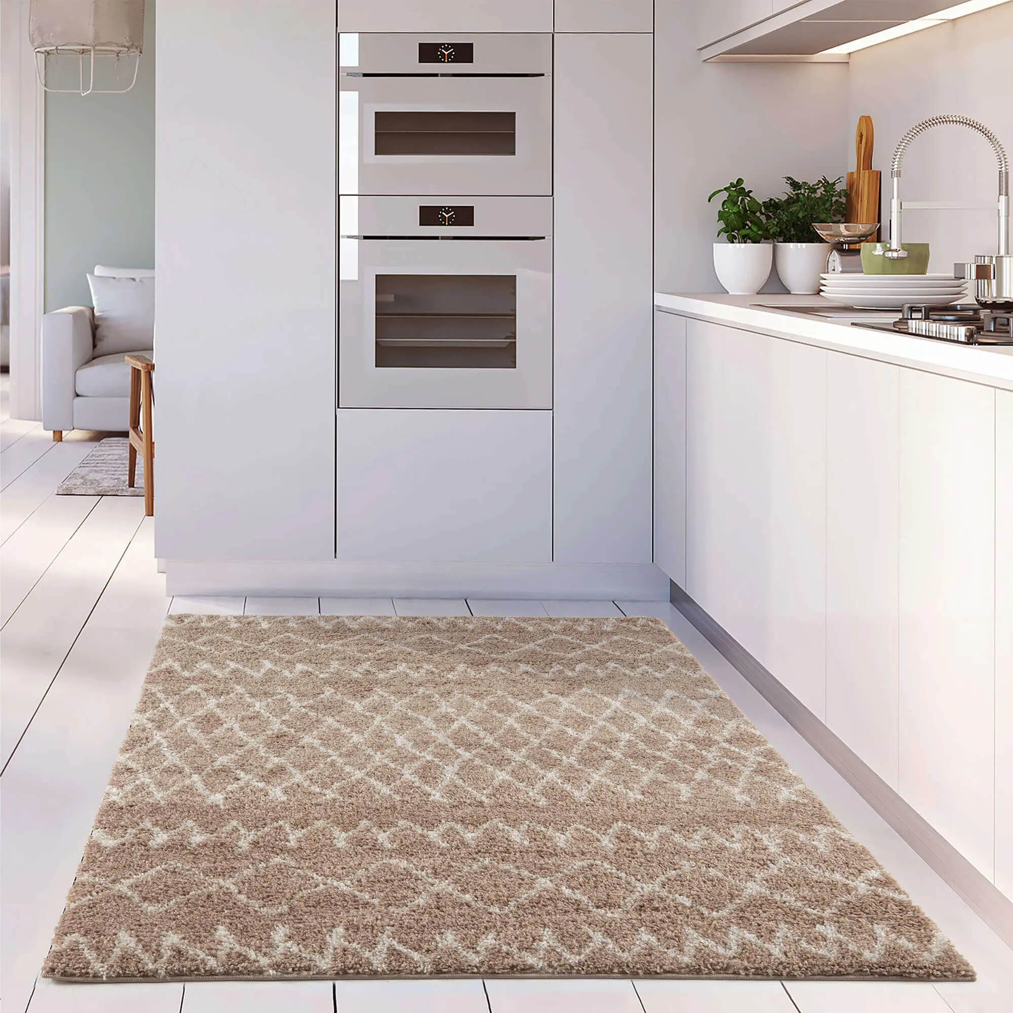 Moroccan Beige Shaggy Rug | 920 - Image 11