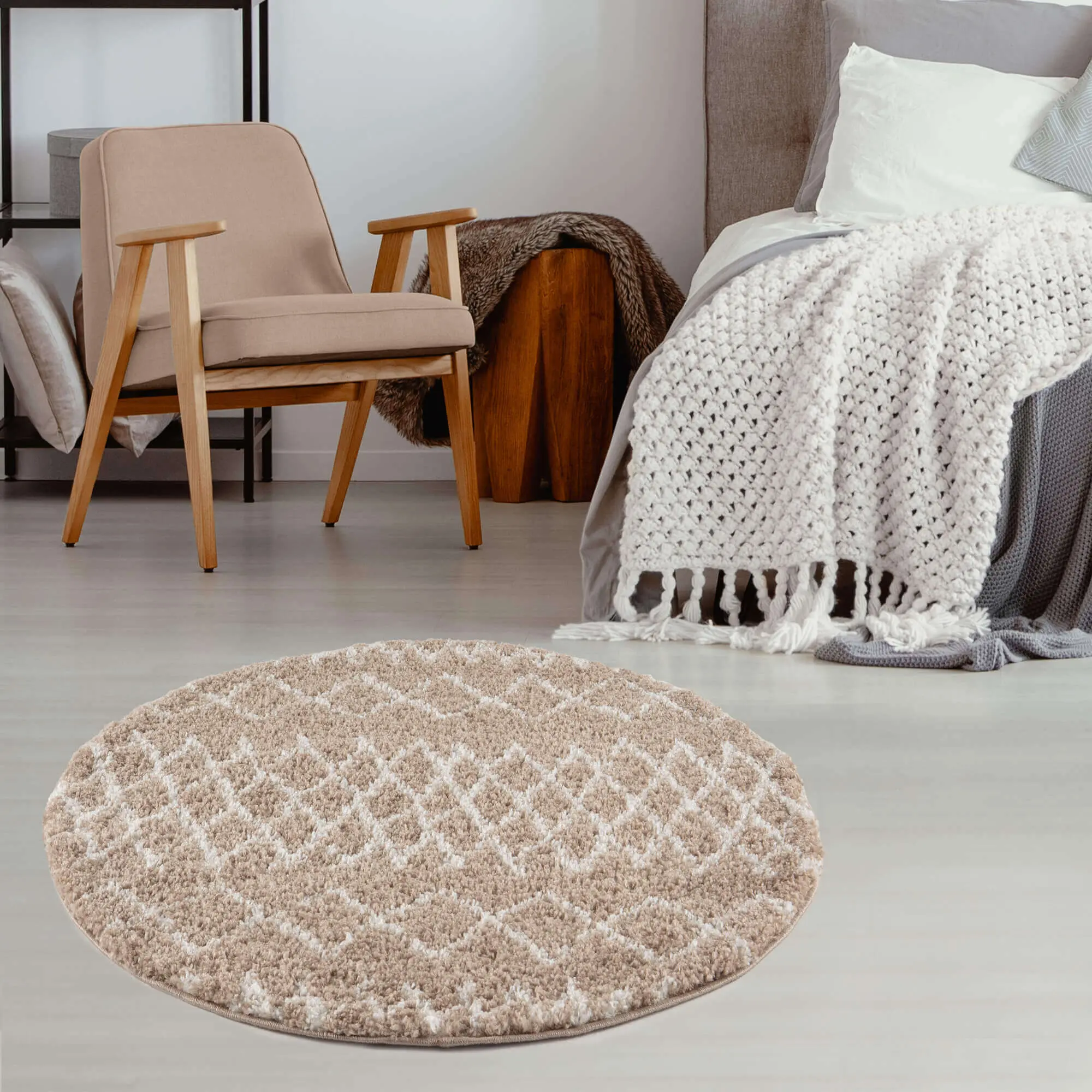 Moroccan Beige Shaggy Rug | 920 - Image 15