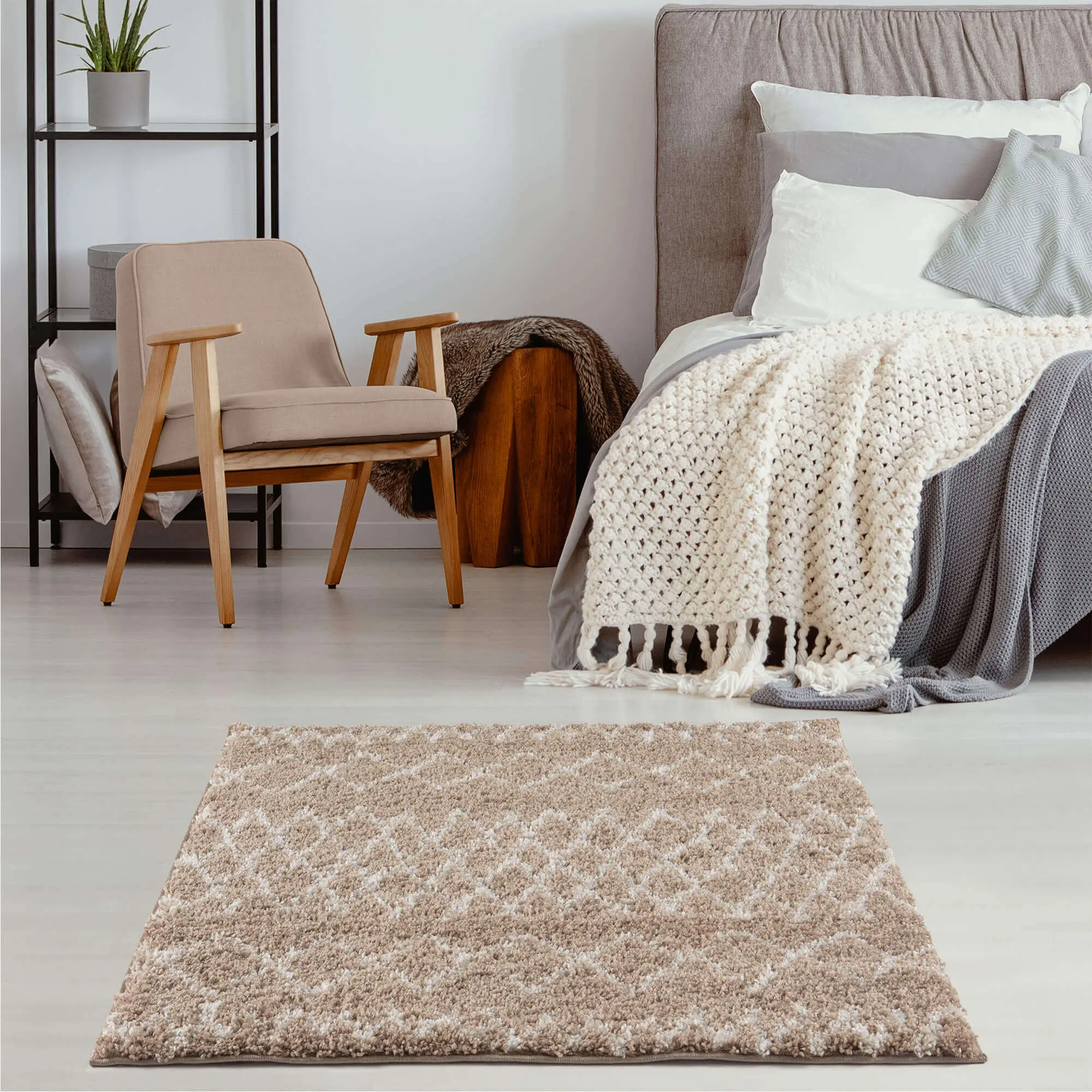Moroccan Beige Shaggy Rug | 920 - Image 17