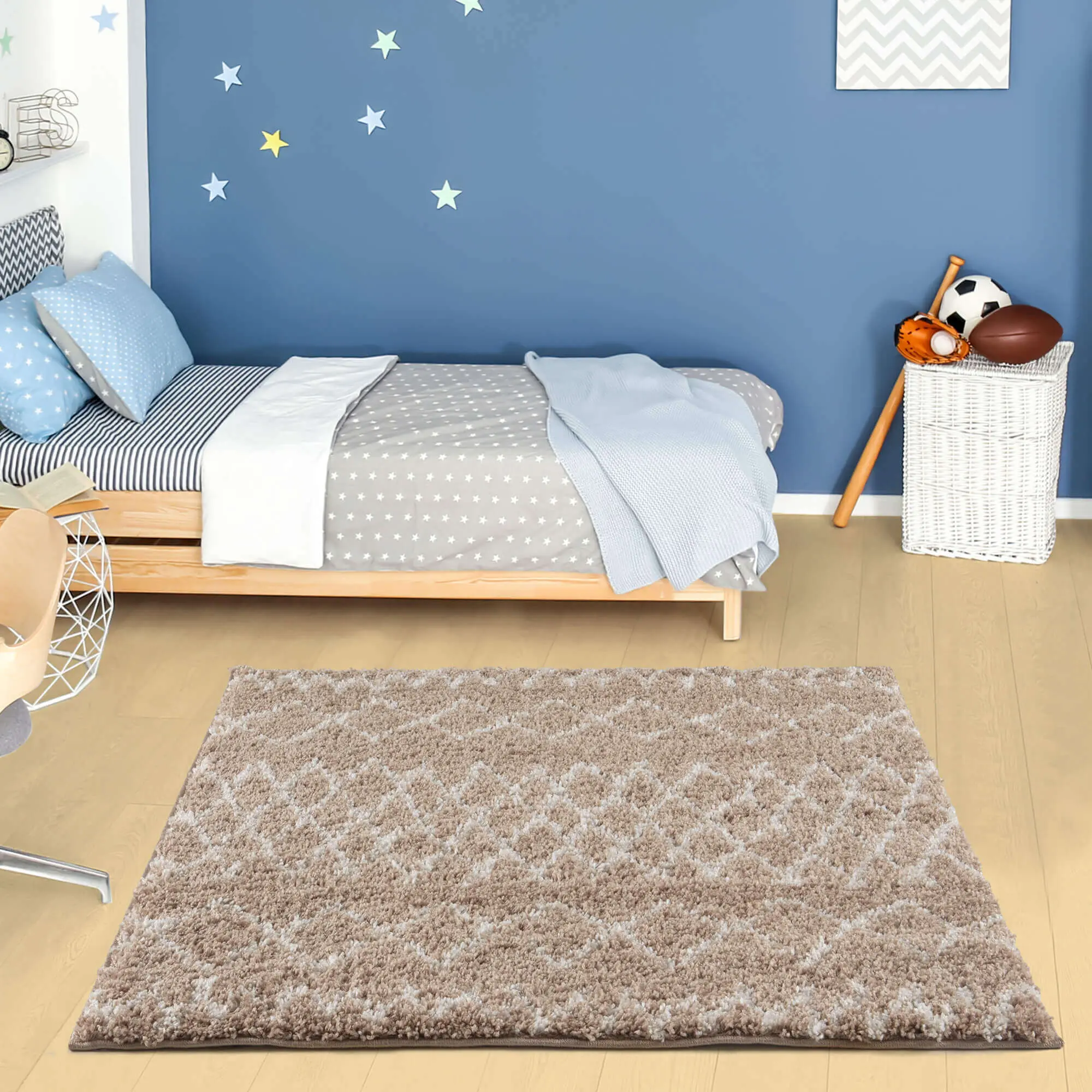 Moroccan Beige Shaggy Rug | 920 - Image 19