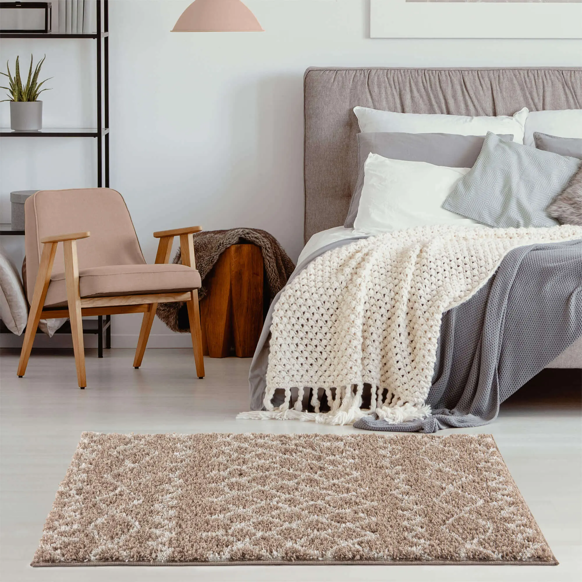 Moroccan Beige Shaggy Rug | 920 - Image 21