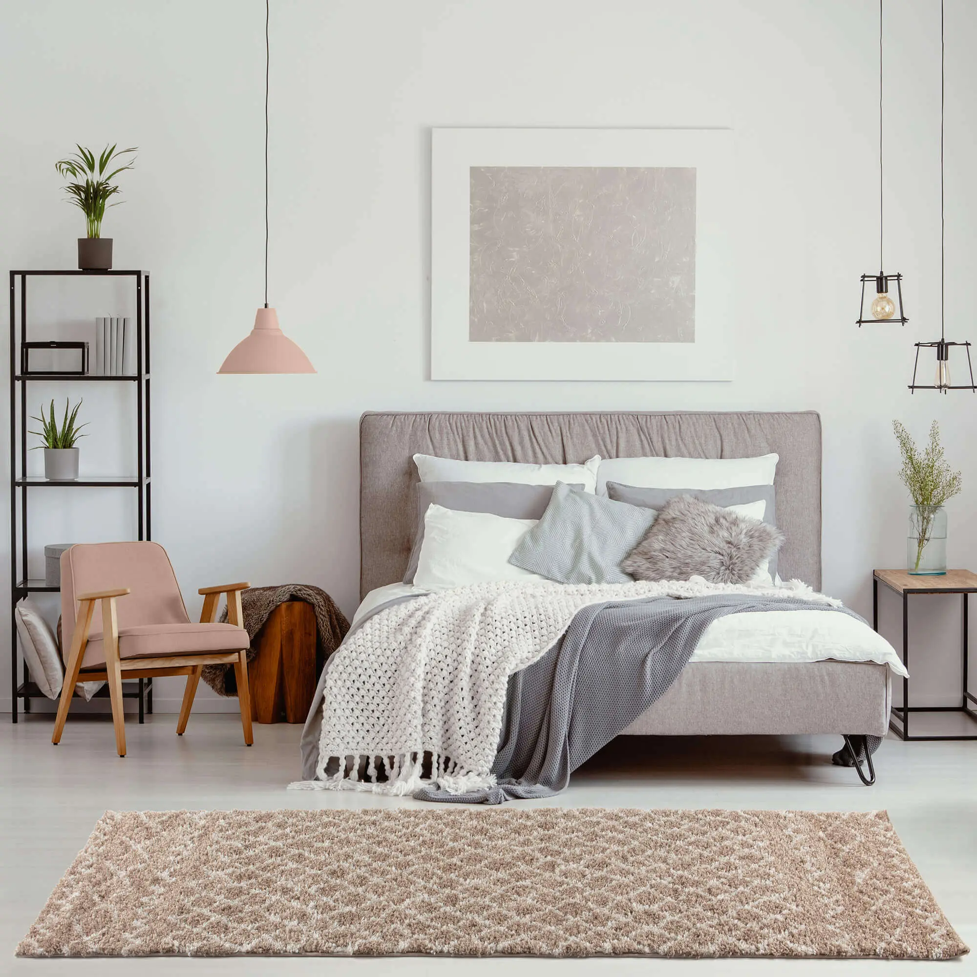 Moroccan Beige Shaggy Rug | 920 - Image 26