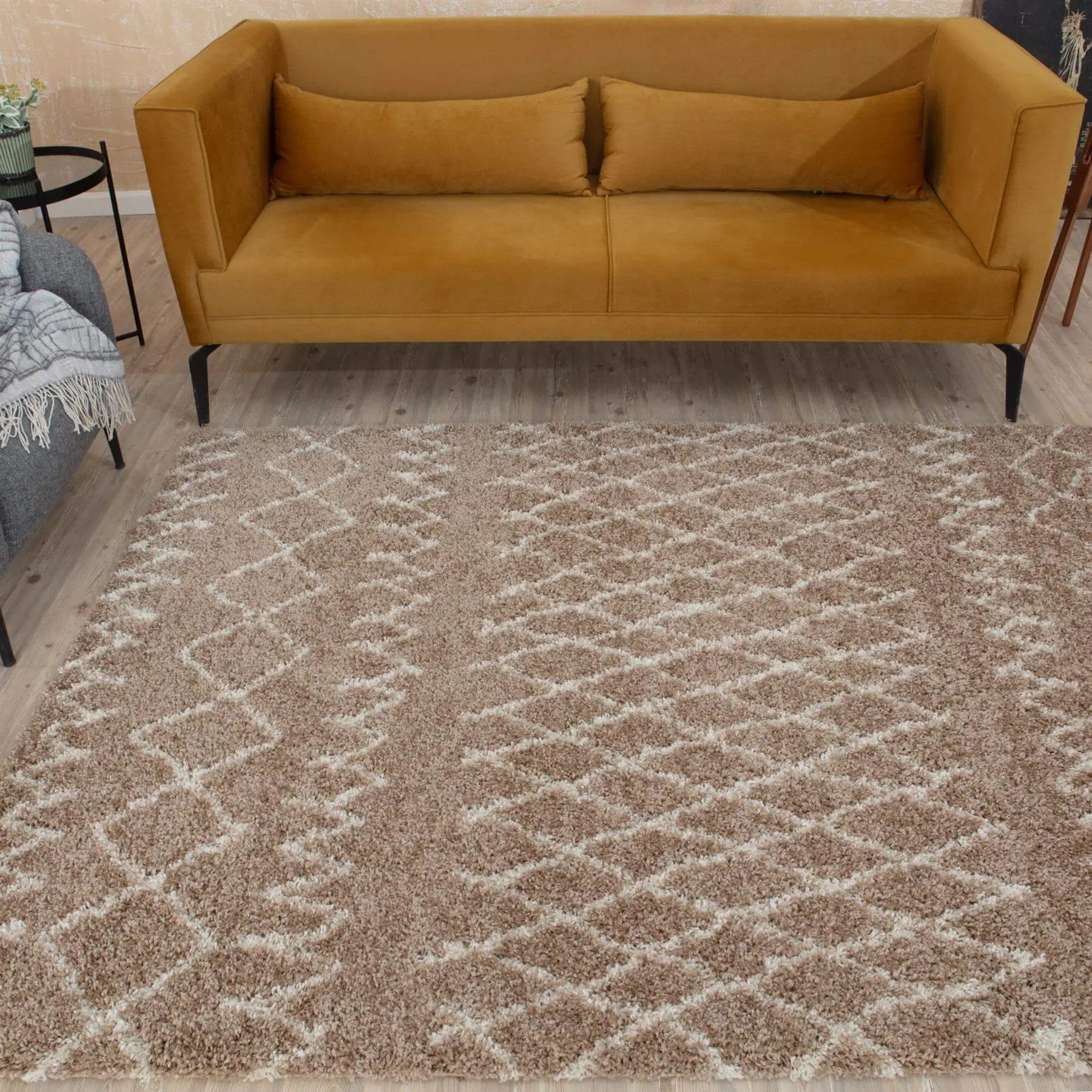 Moroccan Beige Shaggy Rug | 920 - Image 7