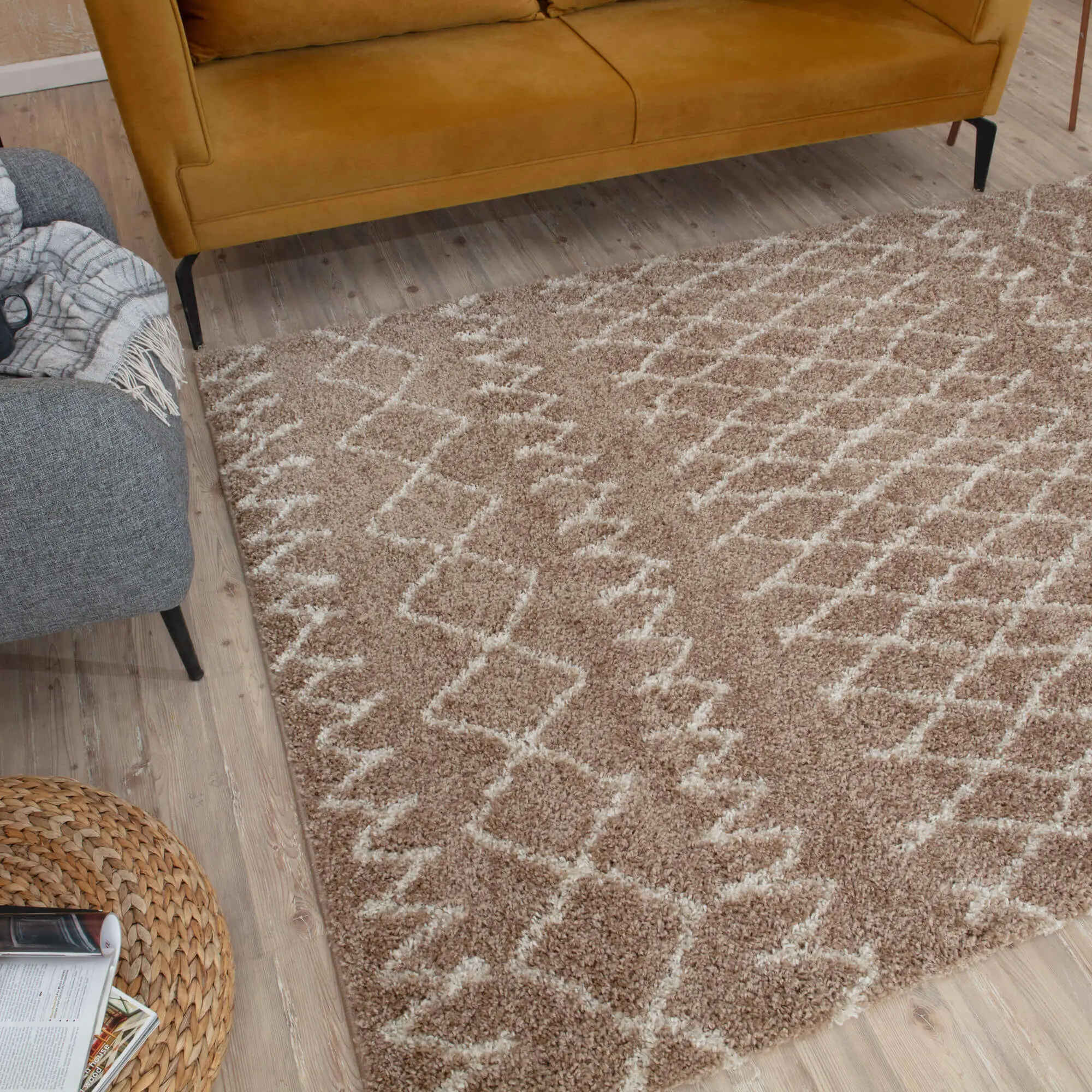 Moroccan Beige Shaggy Rug | 920 - Image 8