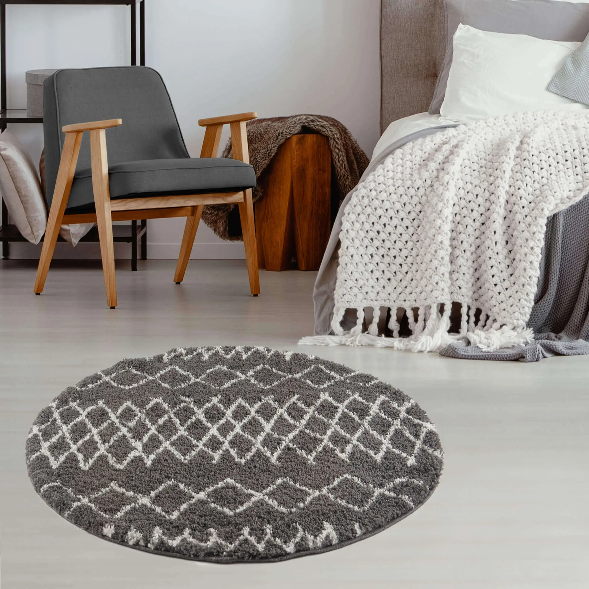 Moroccan Dark Grey Shaggy Rug | 940 - Image 13