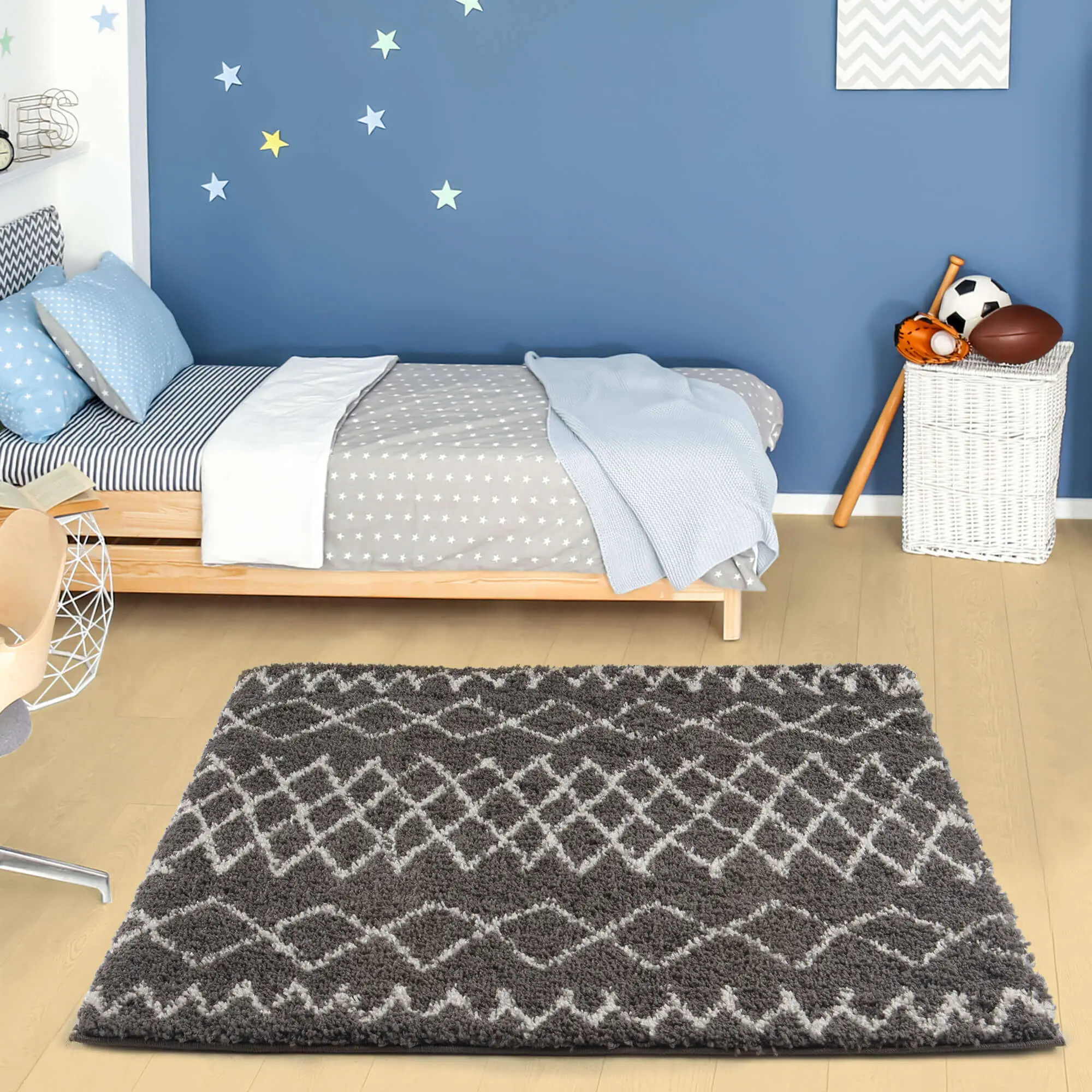 Moroccan Dark Grey Shaggy Rug | 940 - Image 19