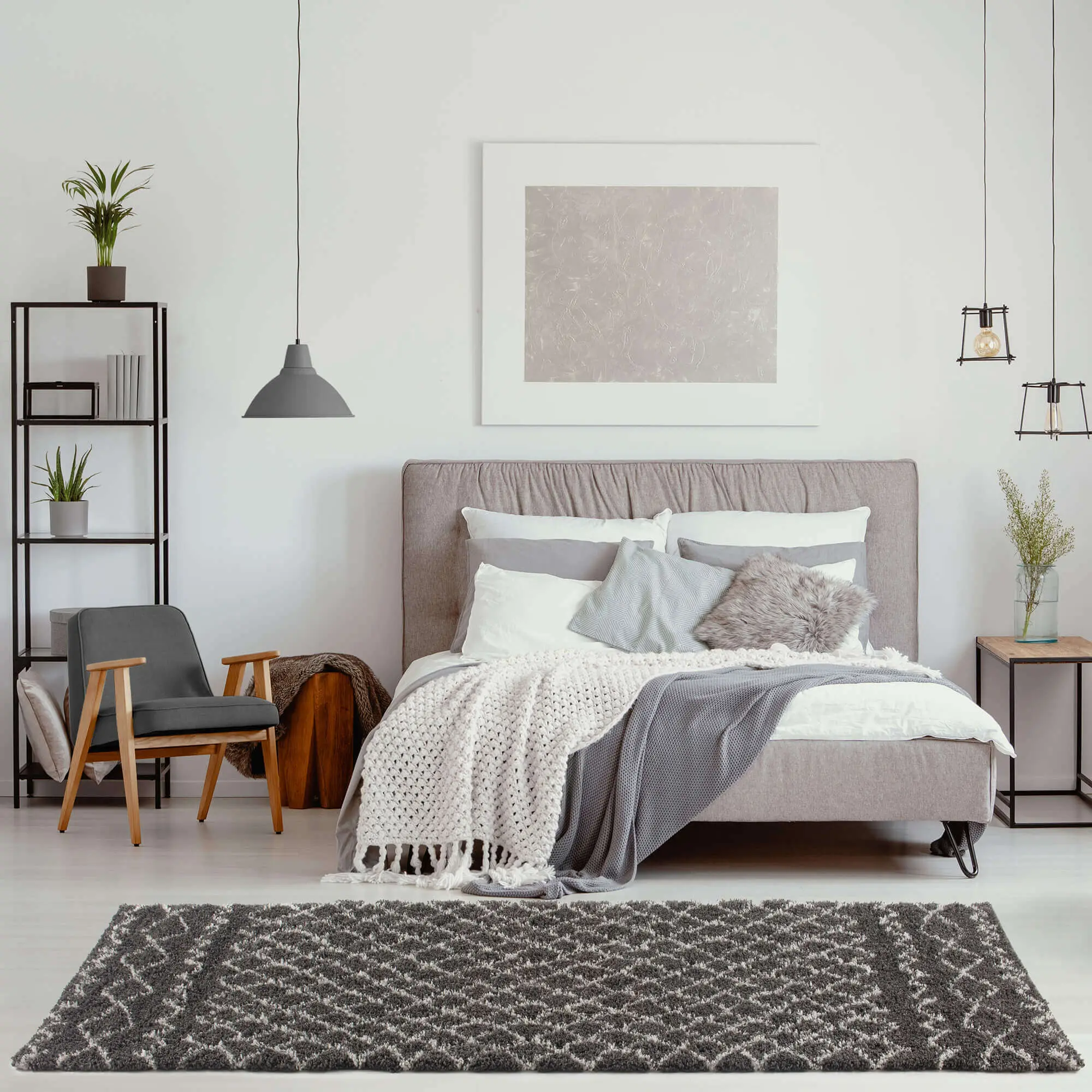 Moroccan Dark Grey Shaggy Rug | 940 - Image 23