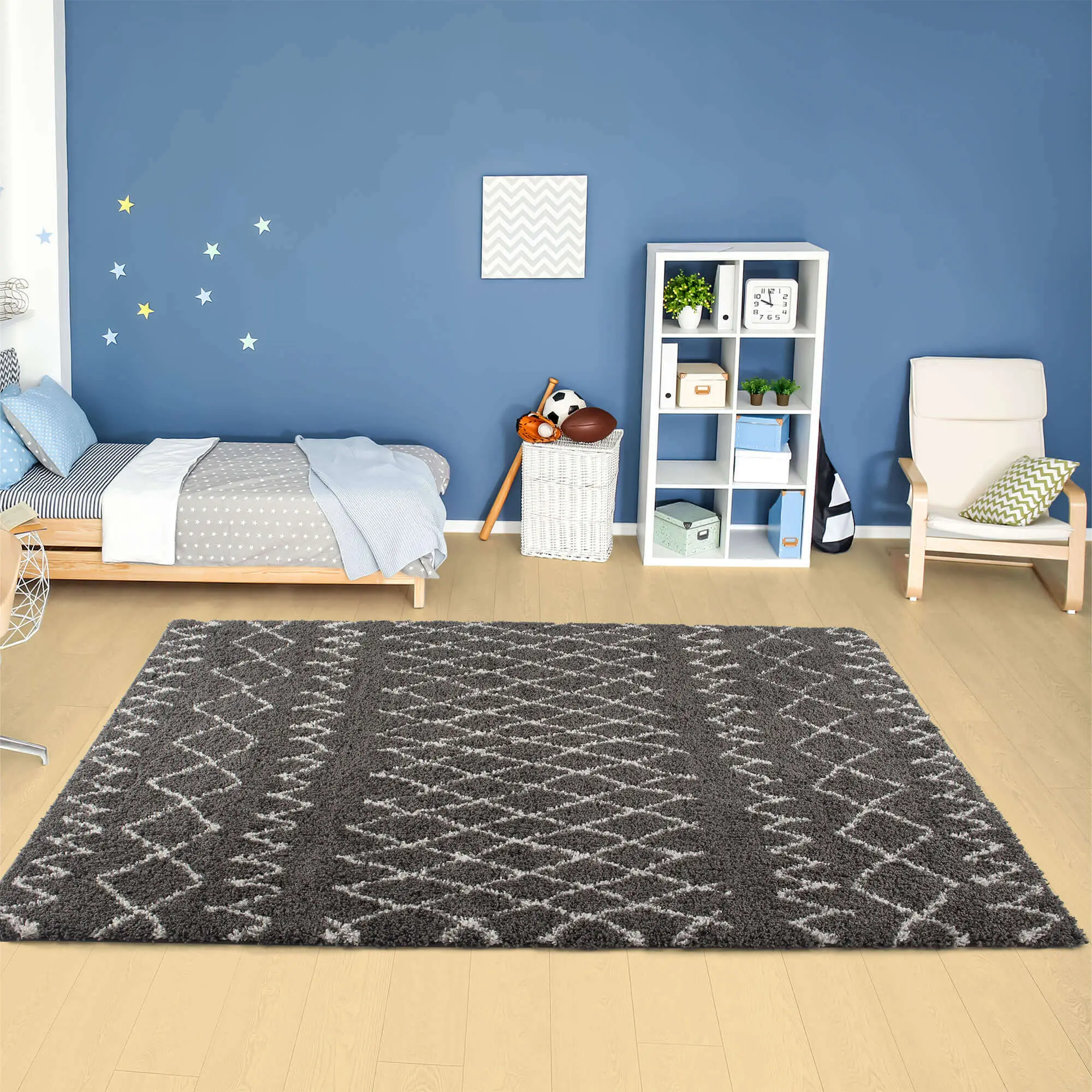 Moroccan Dark Grey Shaggy Rug | 940 - Image 7