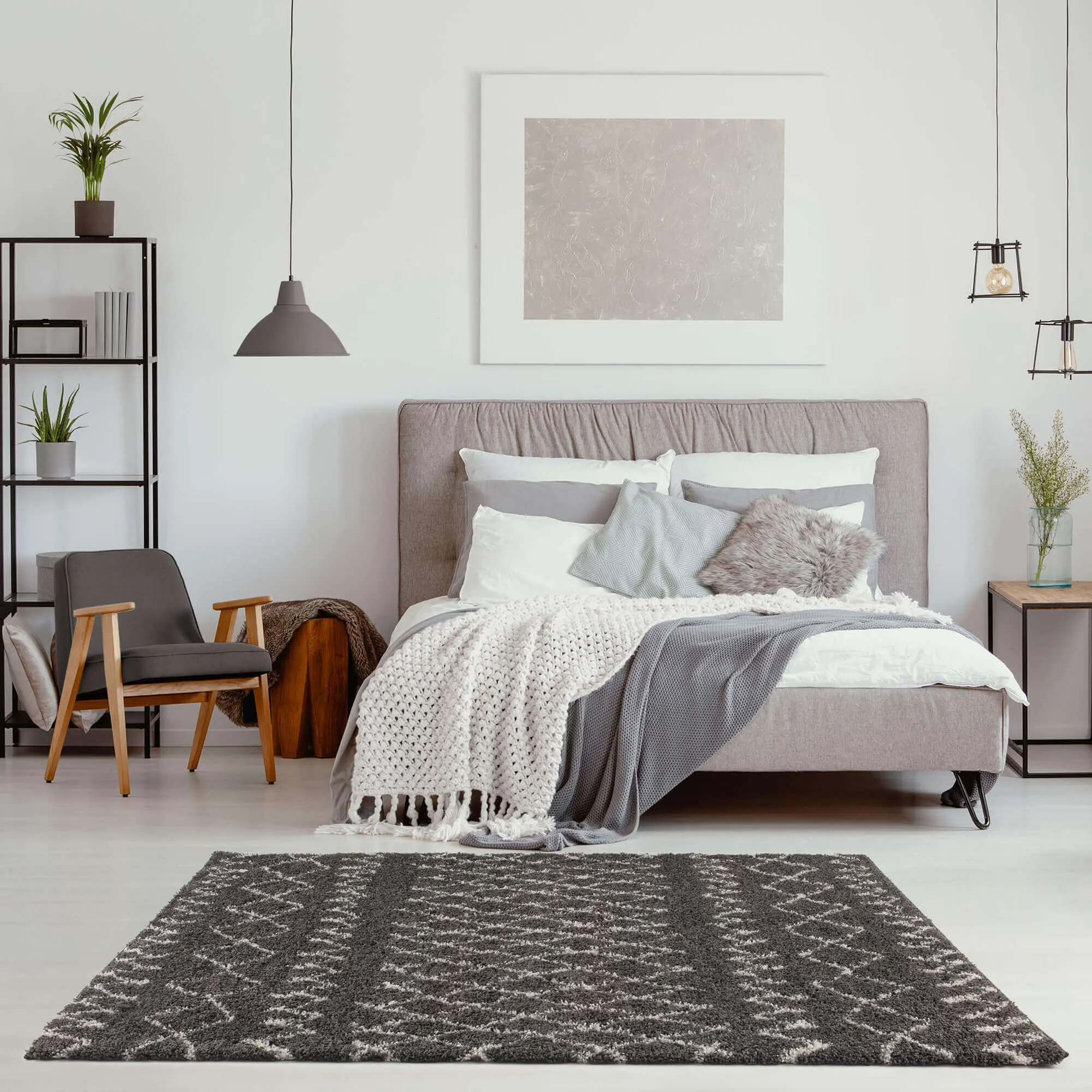Moroccan Dark Grey Shaggy Rug | 940 - Image 8
