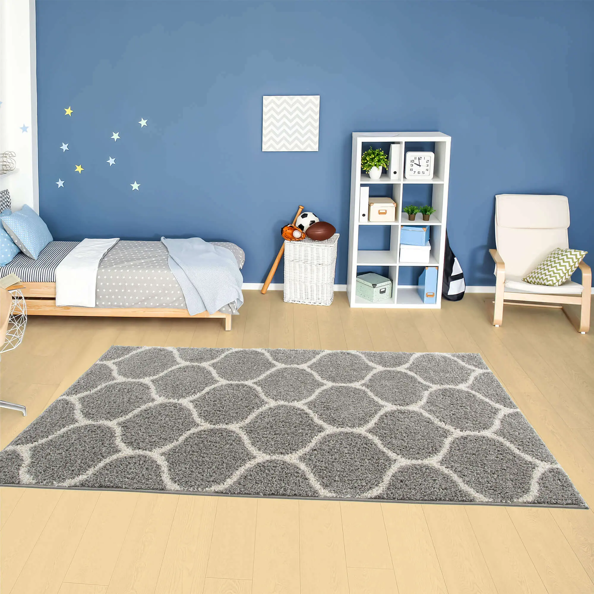 Moroccan Grey Shaggy Rug | 610 - Image 12