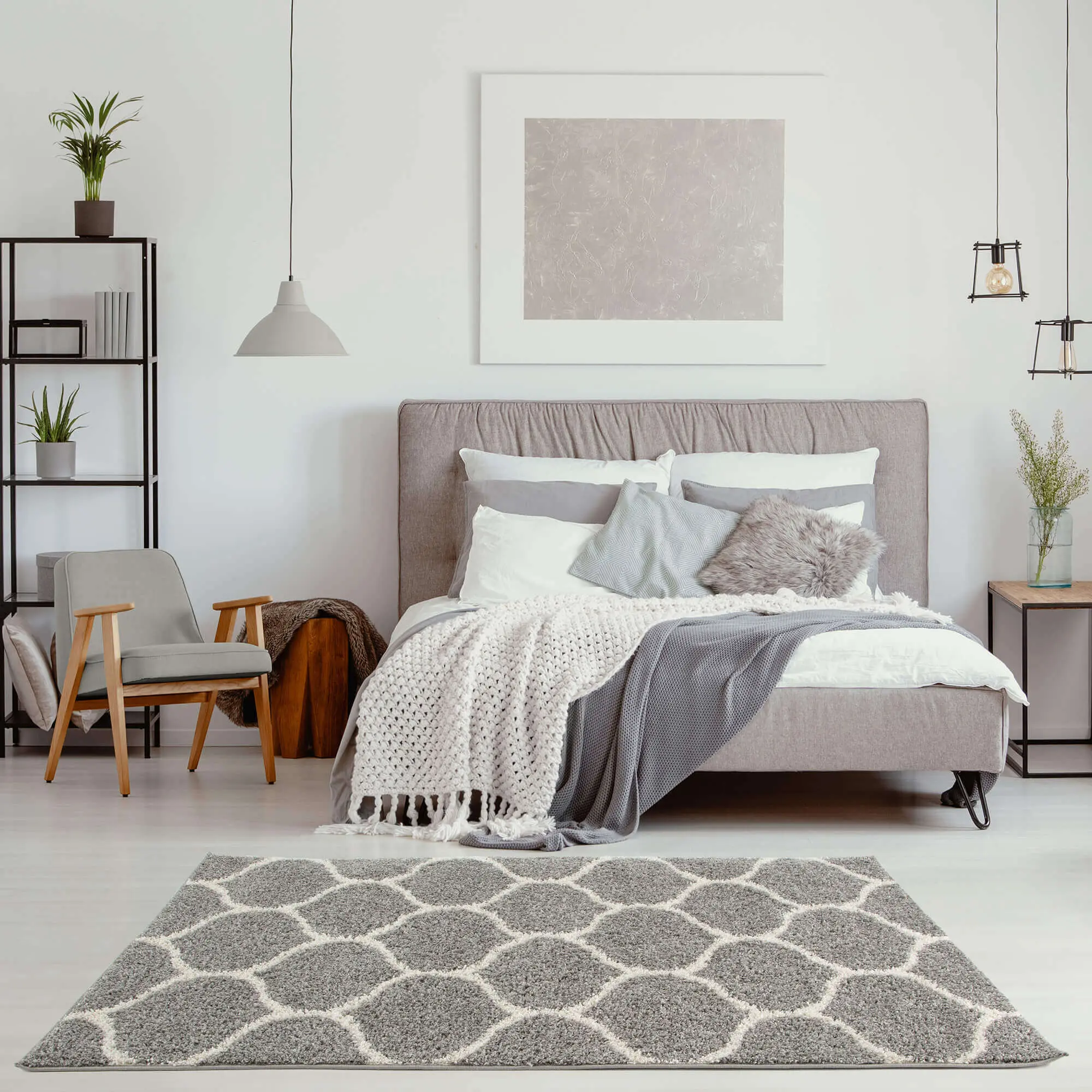 Moroccan Grey Shaggy Rug | 610 - Image 13