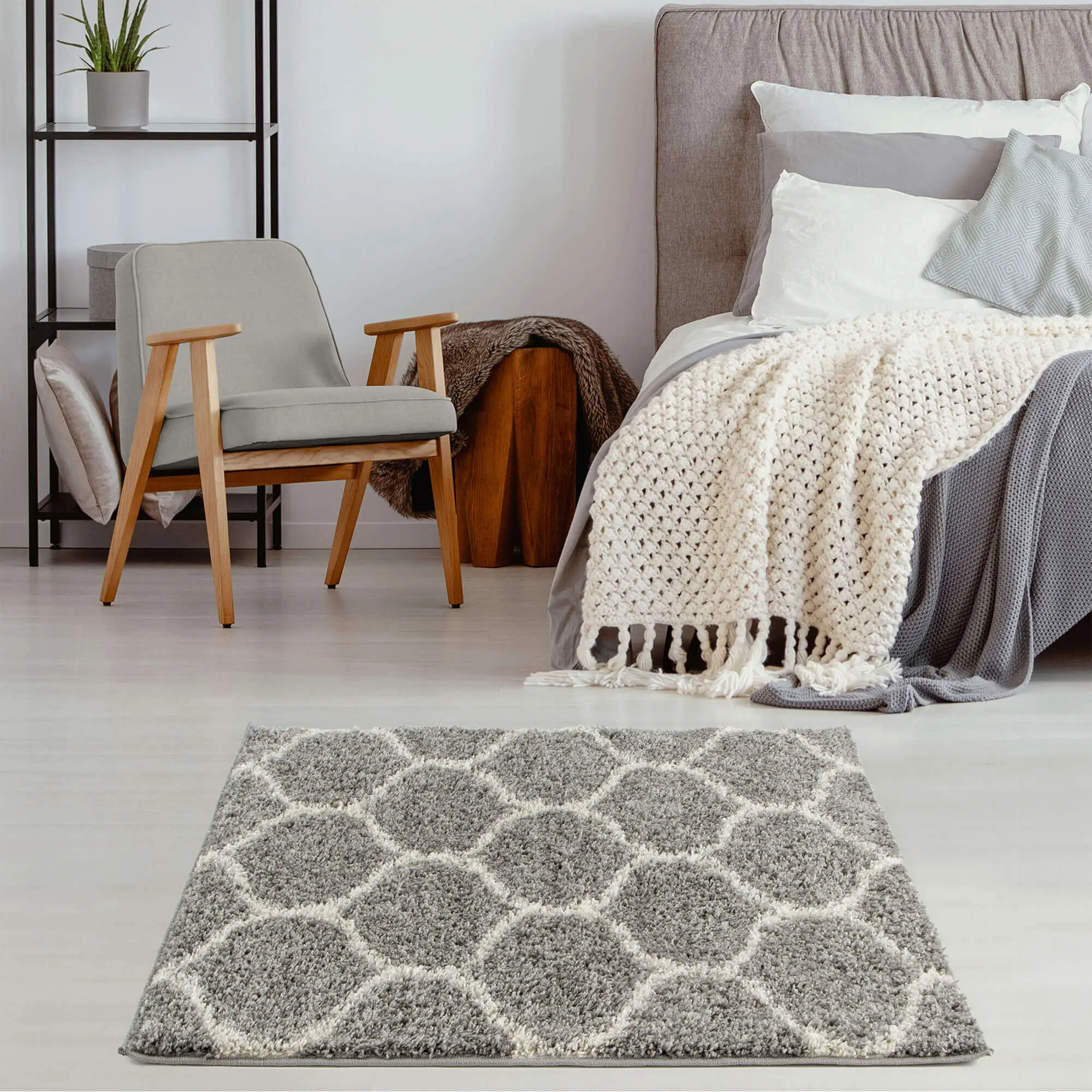 Moroccan Grey Shaggy Rug | 610 - Image 16