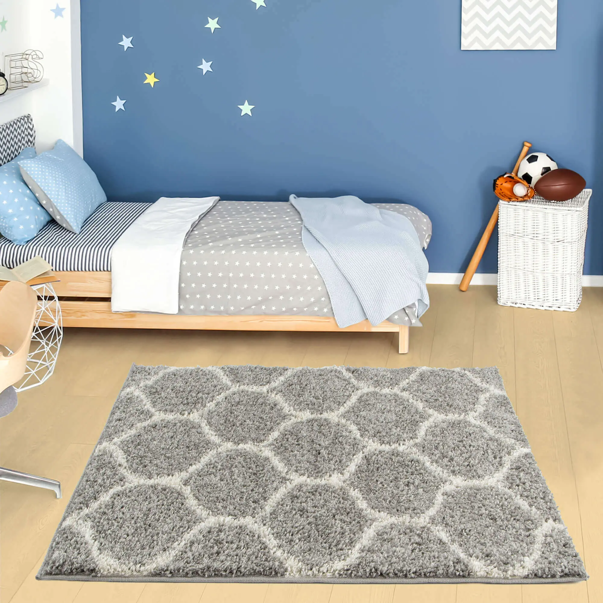 Moroccan Grey Shaggy Rug | 610 - Image 17