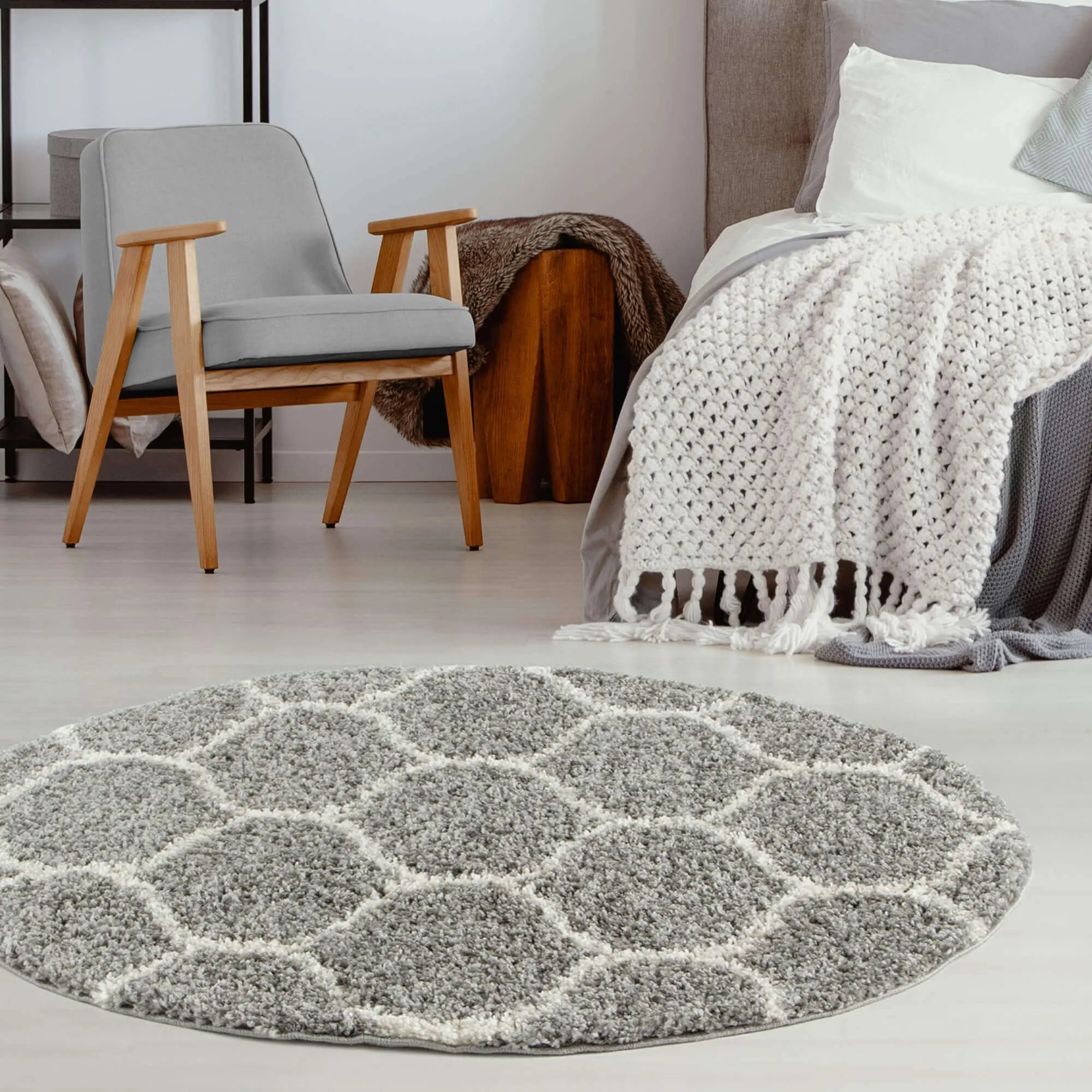 Moroccan Grey Shaggy Rug | 610 - Image 23