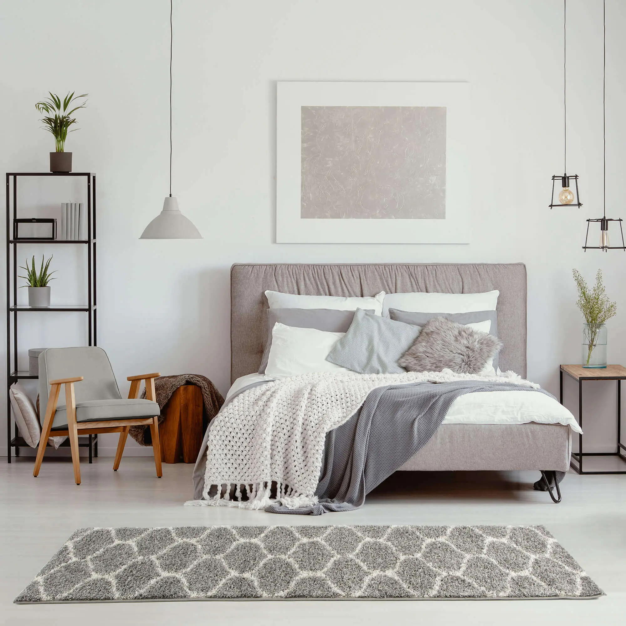 Moroccan Grey Shaggy Rug | 610 - Image 24