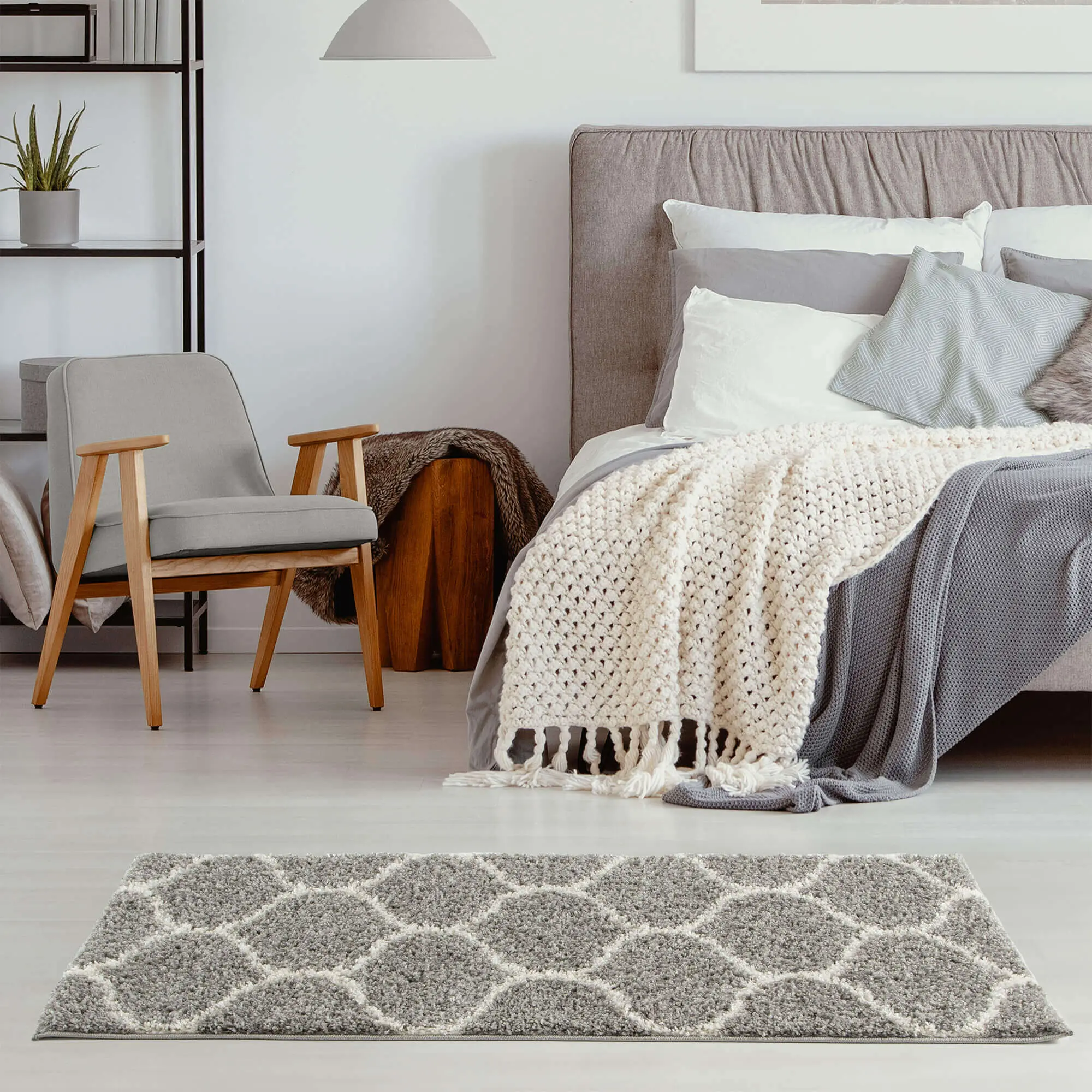 Moroccan Grey Shaggy Rug | 610 - Image 30