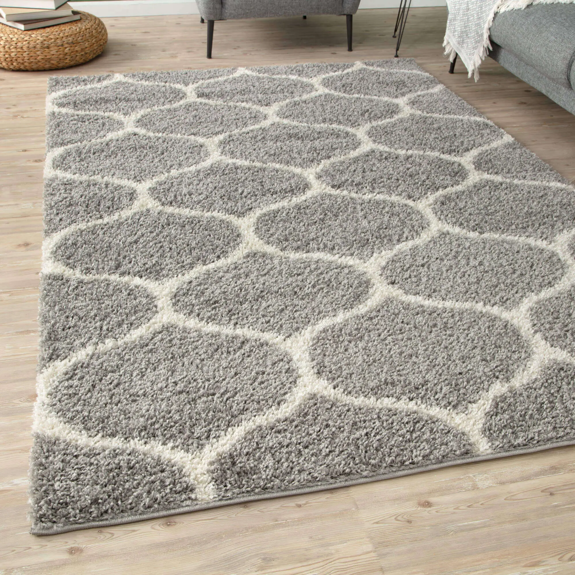 Moroccan Grey Shaggy Rug | 610 - Image 7