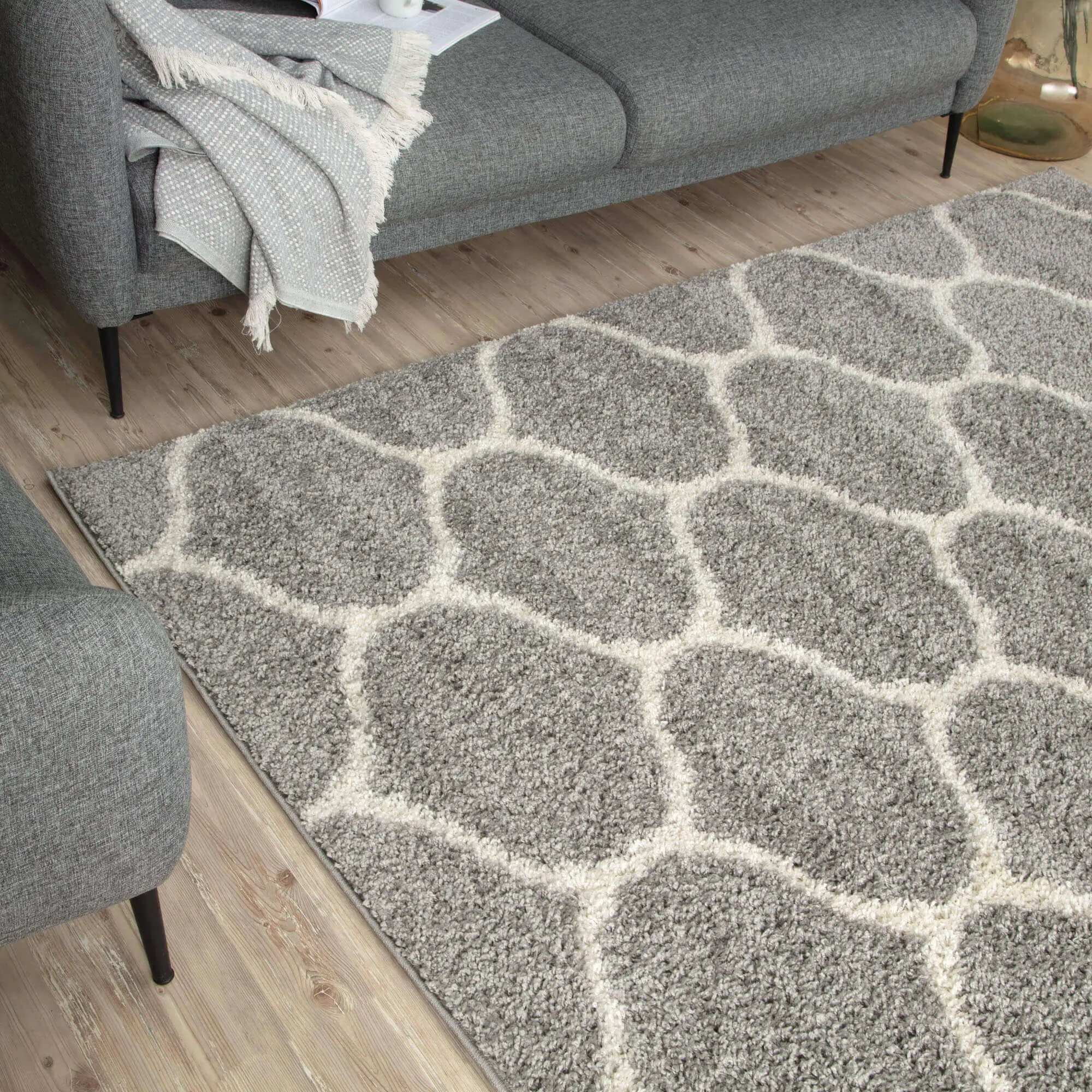 Moroccan Grey Shaggy Rug | 610 - Image 9