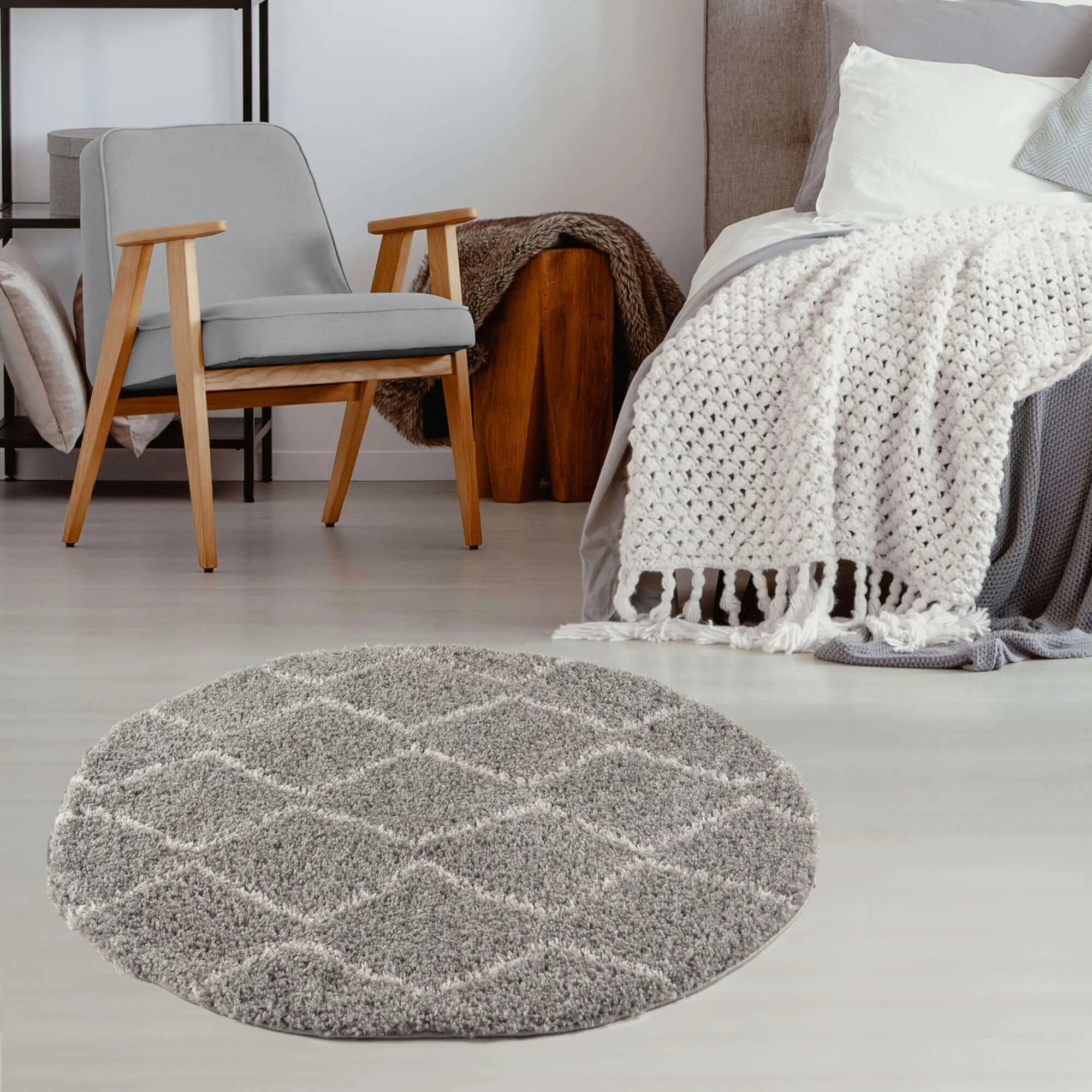Moroccan Grey Shaggy Rug | 810 - Image 13