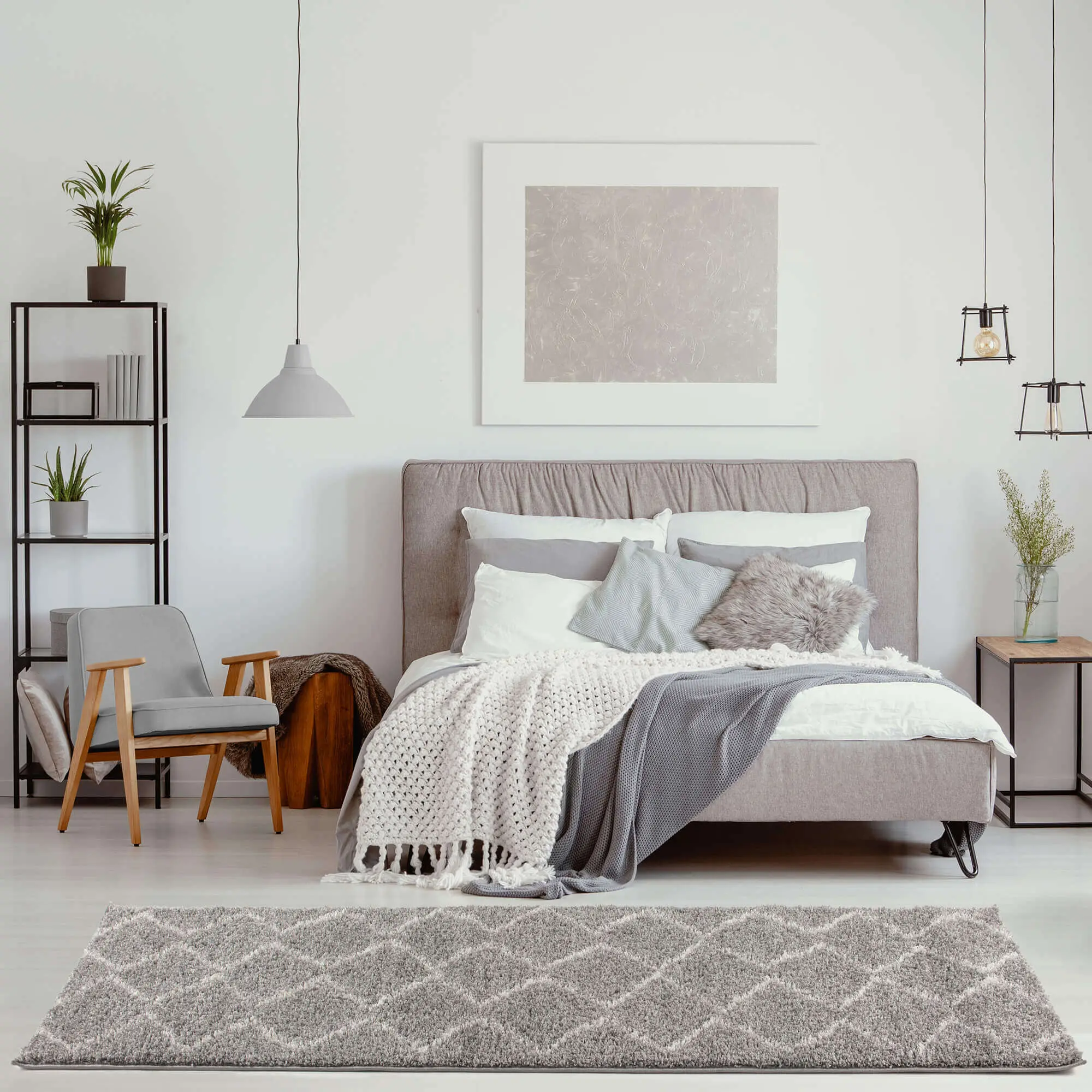 Moroccan Grey Shaggy Rug | 810 - Image 20