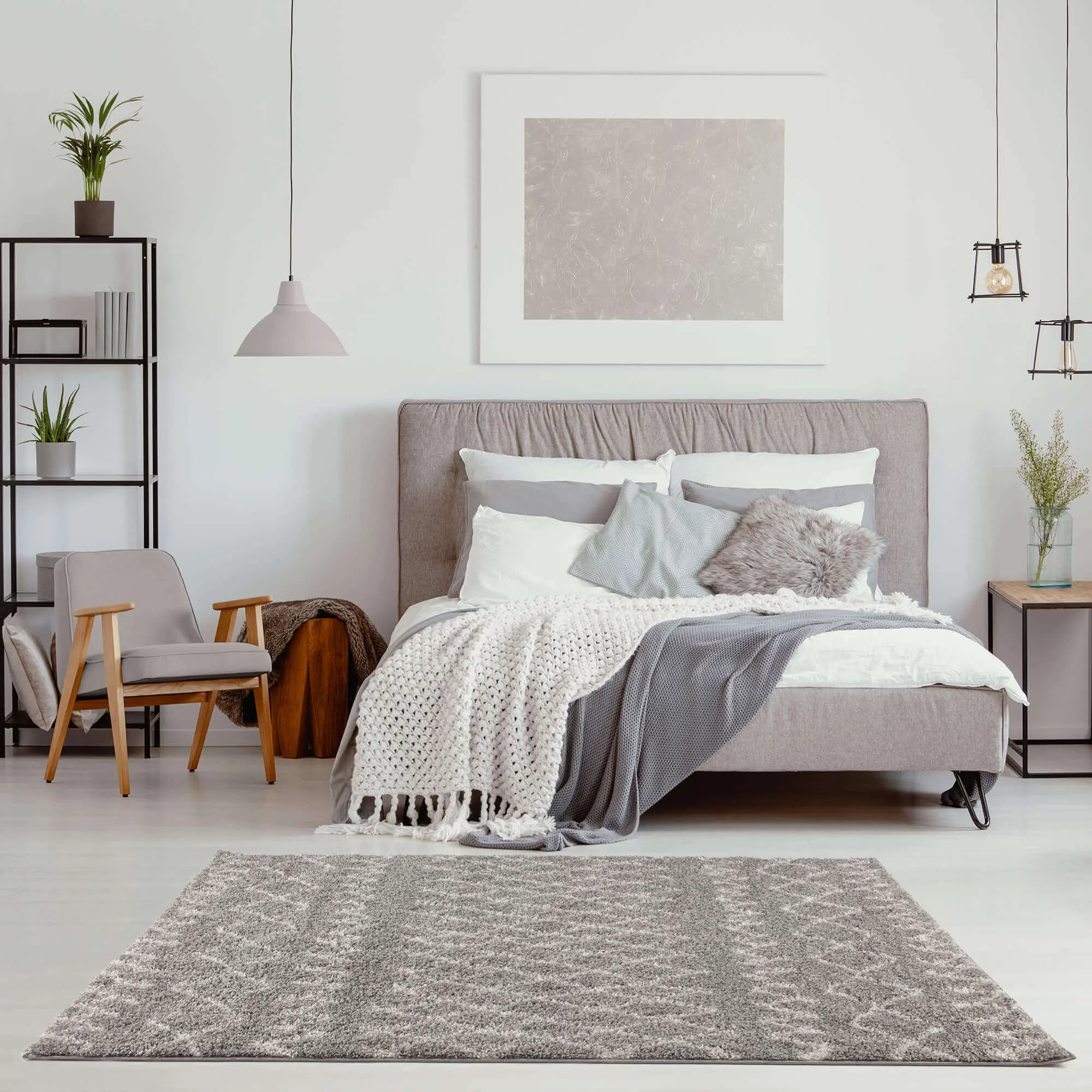 Moroccan Grey Shaggy Rug | 910 - Image 10