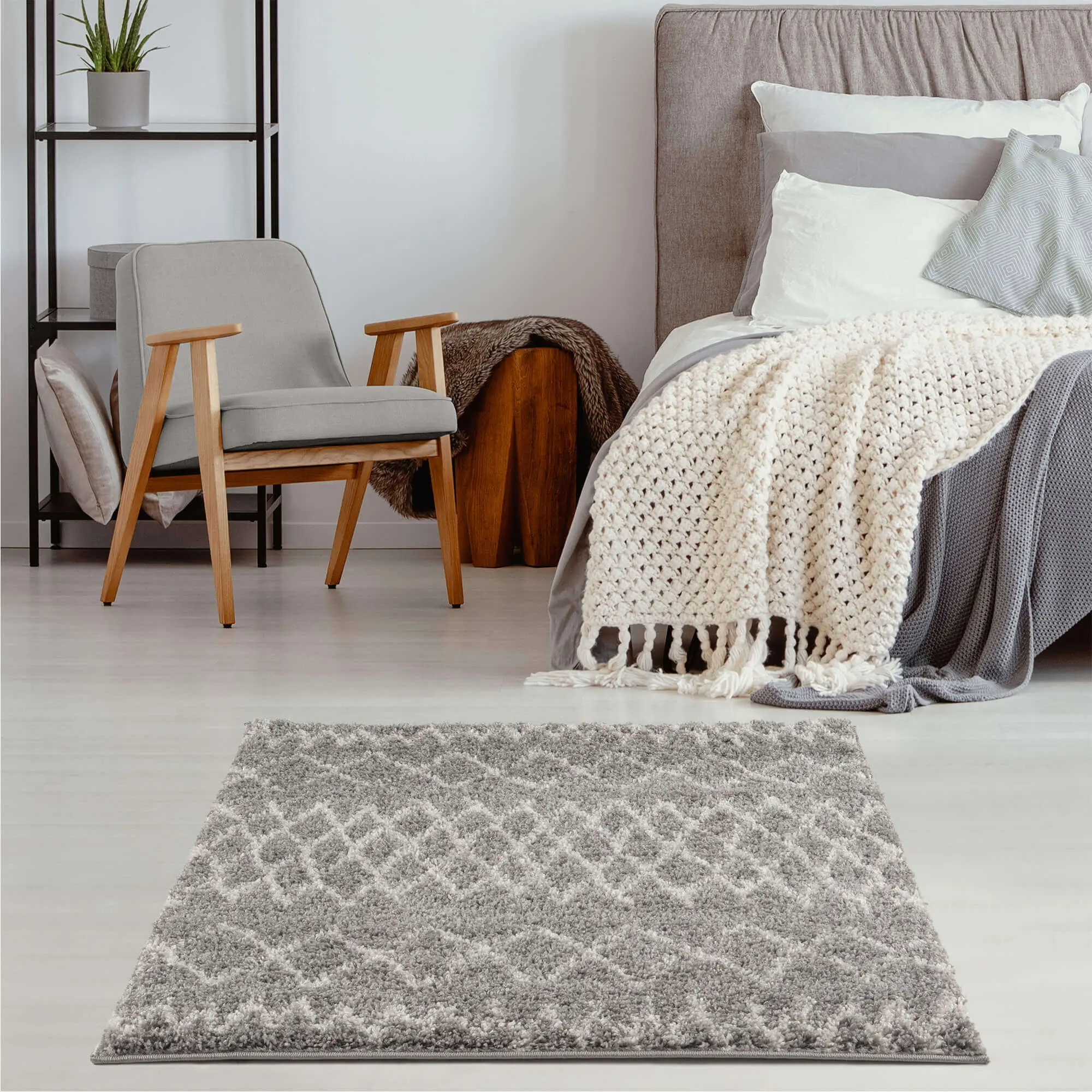 Moroccan Grey Shaggy Rug | 910 - Image 18