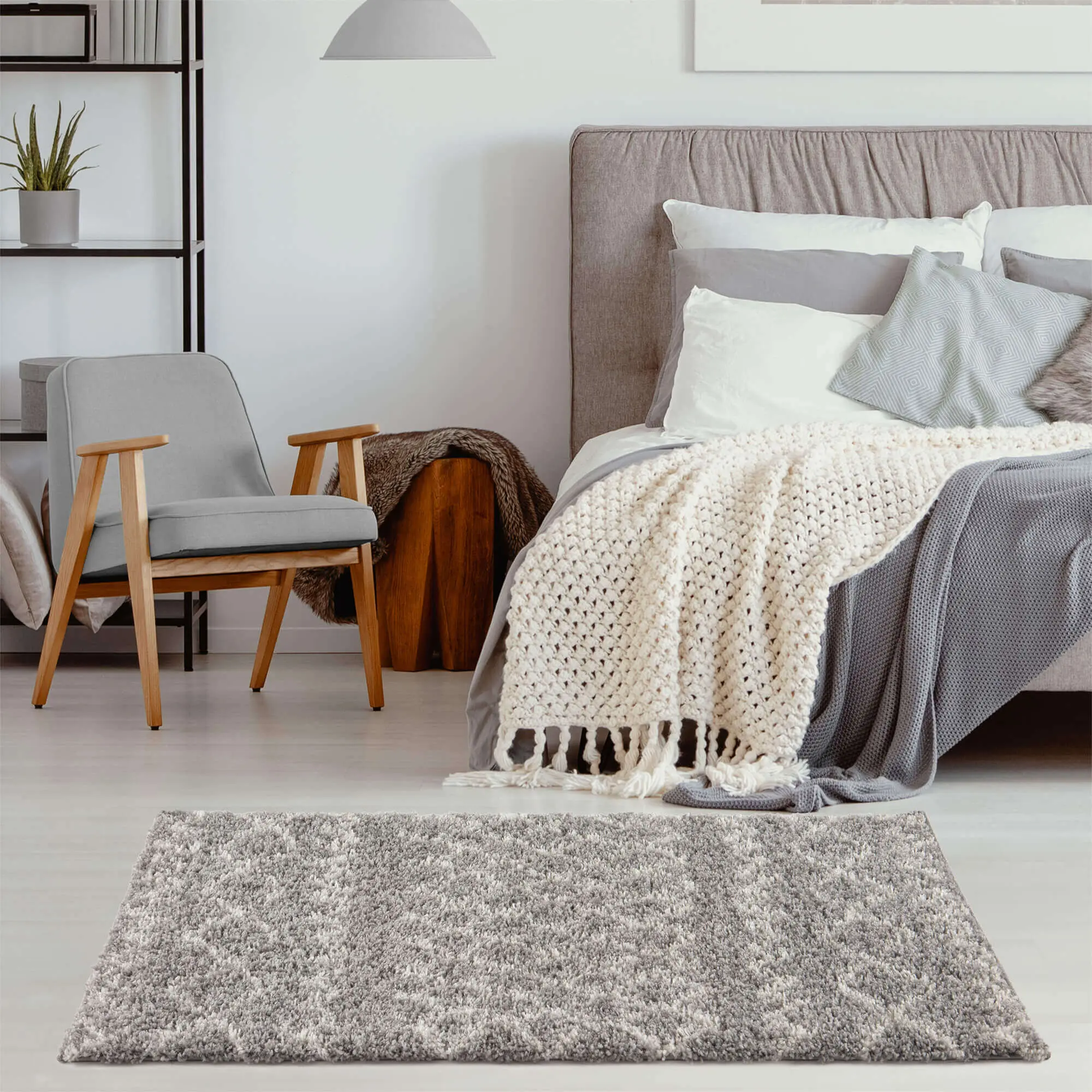 Moroccan Grey Shaggy Rug | 910 - Image 23