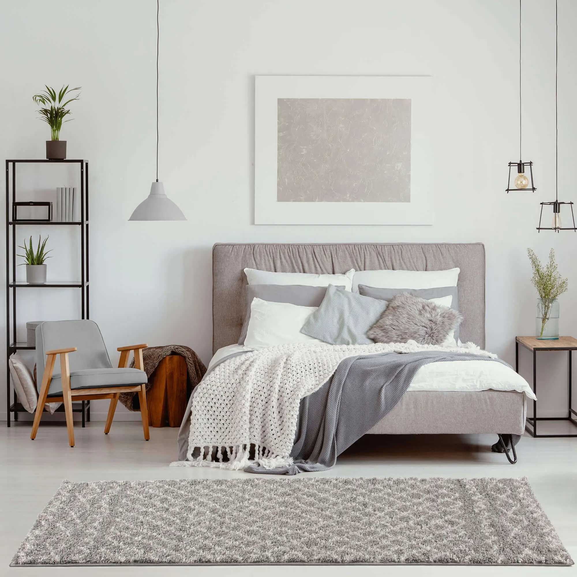 Moroccan Grey Shaggy Rug | 910 - Image 26