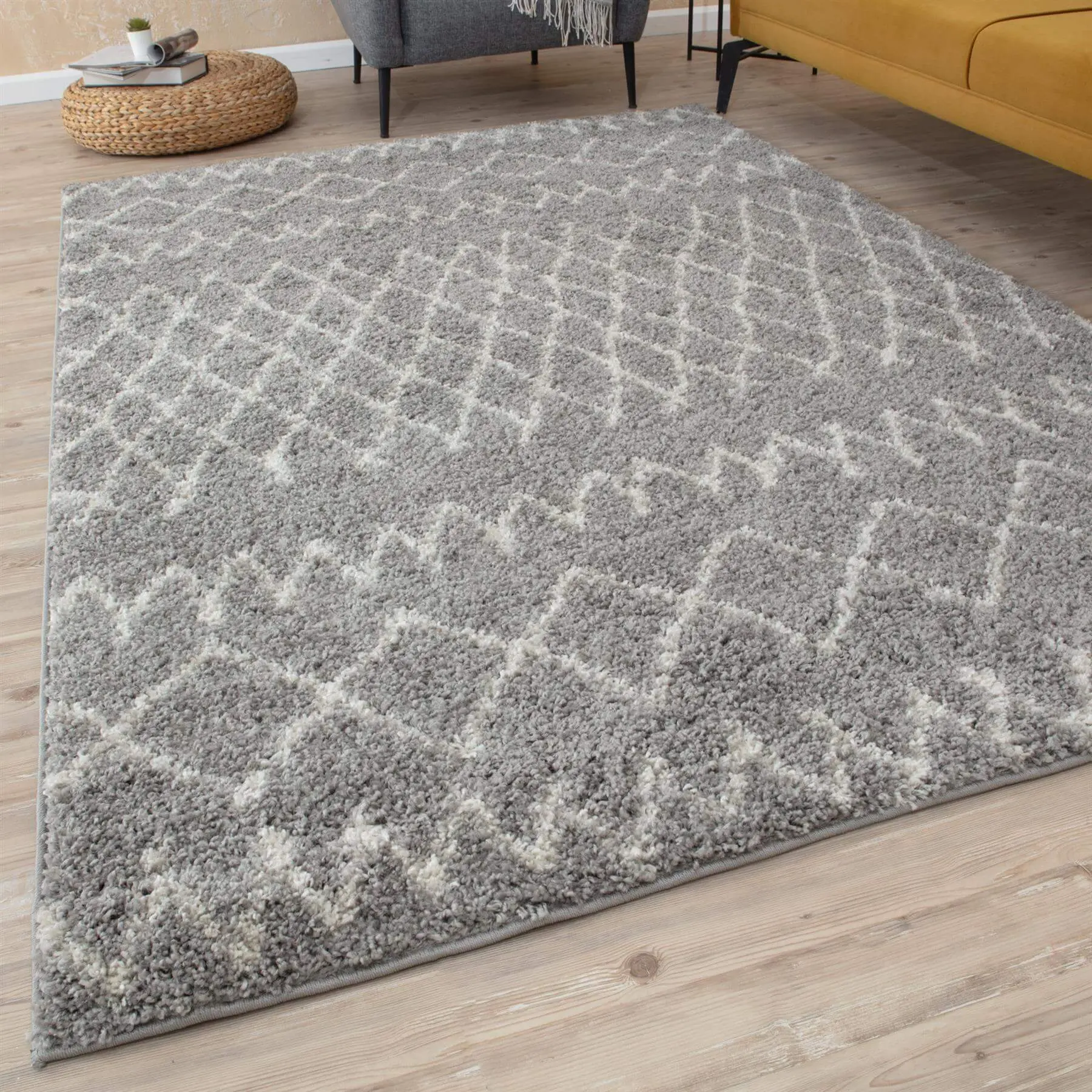 Moroccan Grey Shaggy Rug | 910 - Image 6