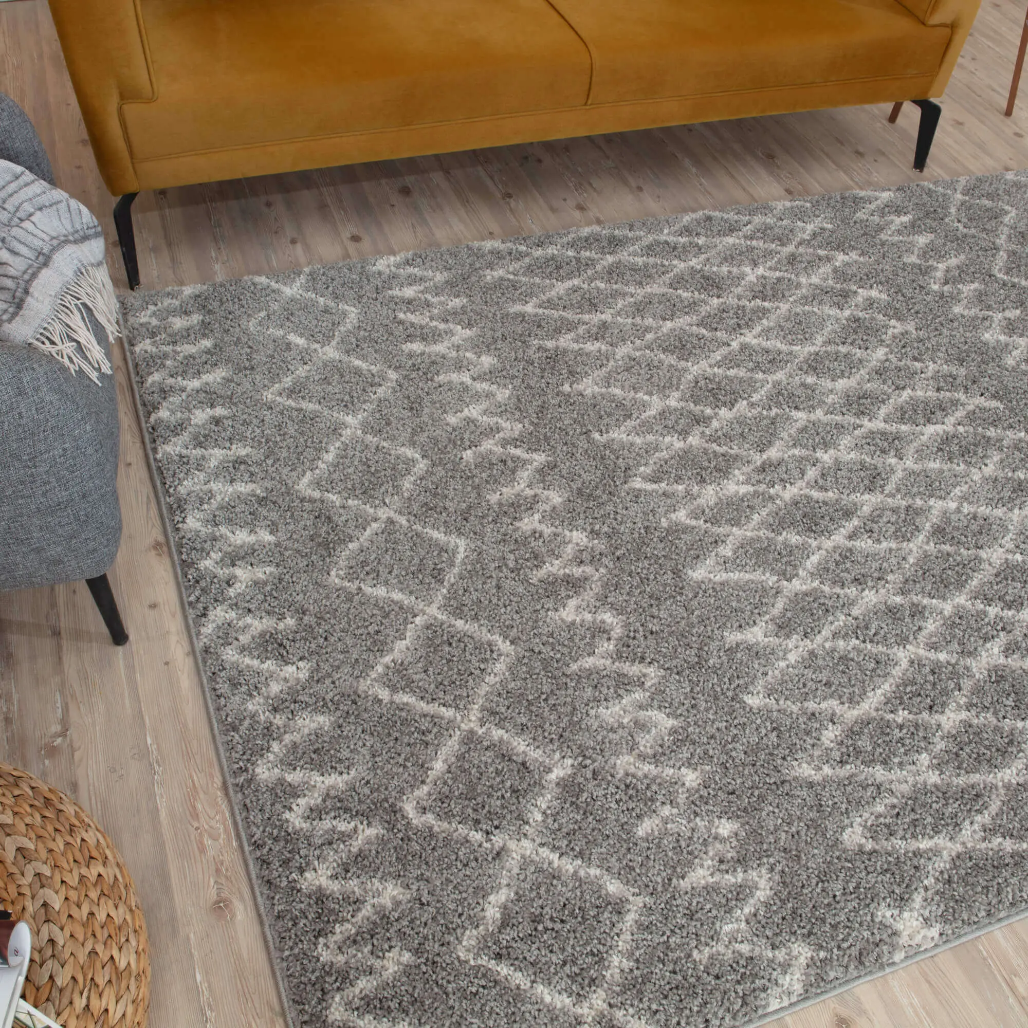 Moroccan Grey Shaggy Rug | 910 - Image 9