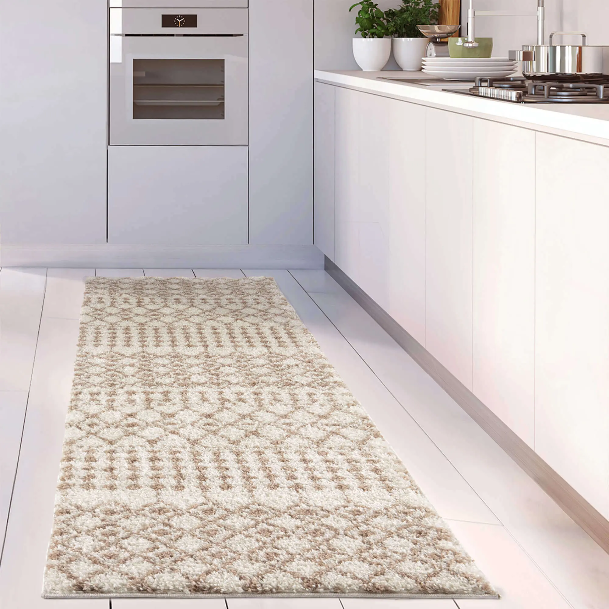 Moroccan Ivory Beige Shaggy Rug | 1030 - Image 22