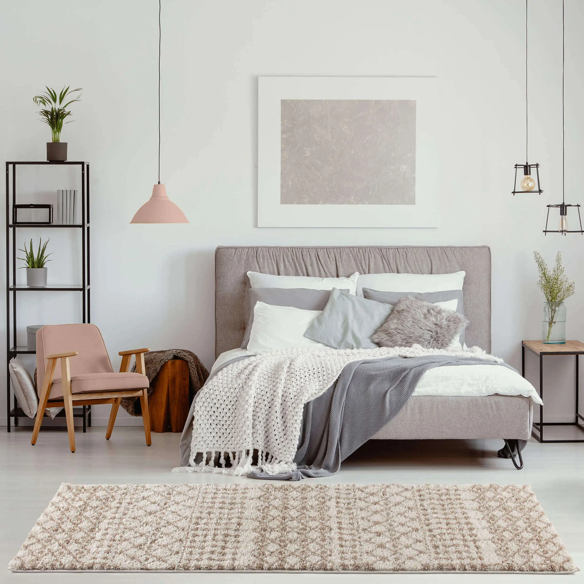 Moroccan Ivory Beige Shaggy Rug | 1030 - Image 24