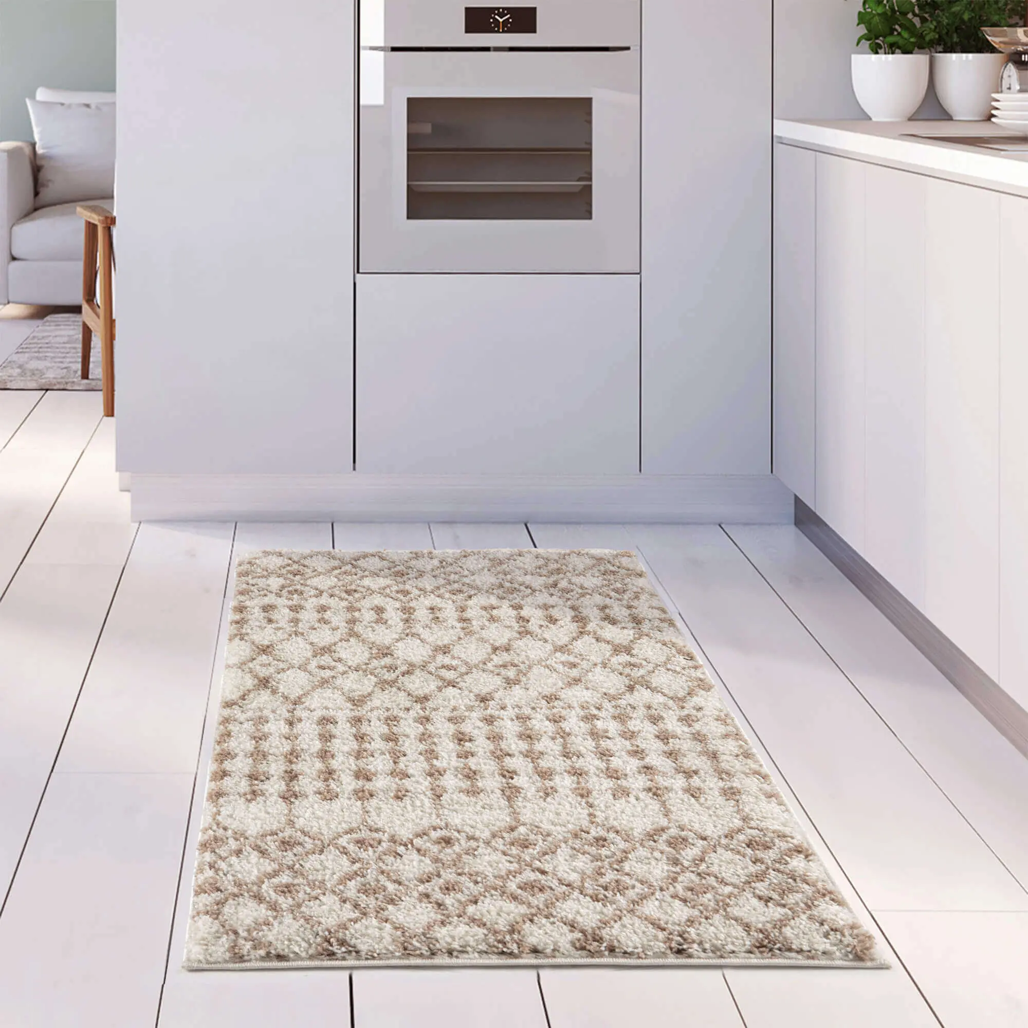 Moroccan Ivory Beige Shaggy Rug | 1030 - Image 27