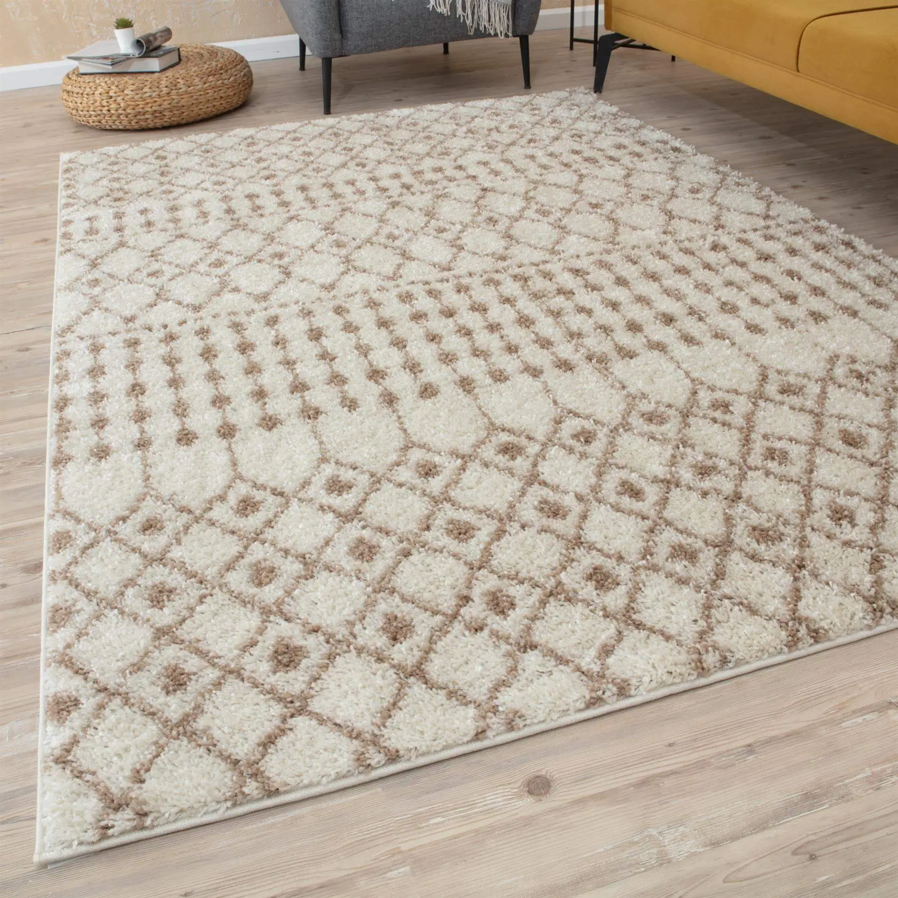 Moroccan Ivory Beige Shaggy Rug | 1030 - Image 3