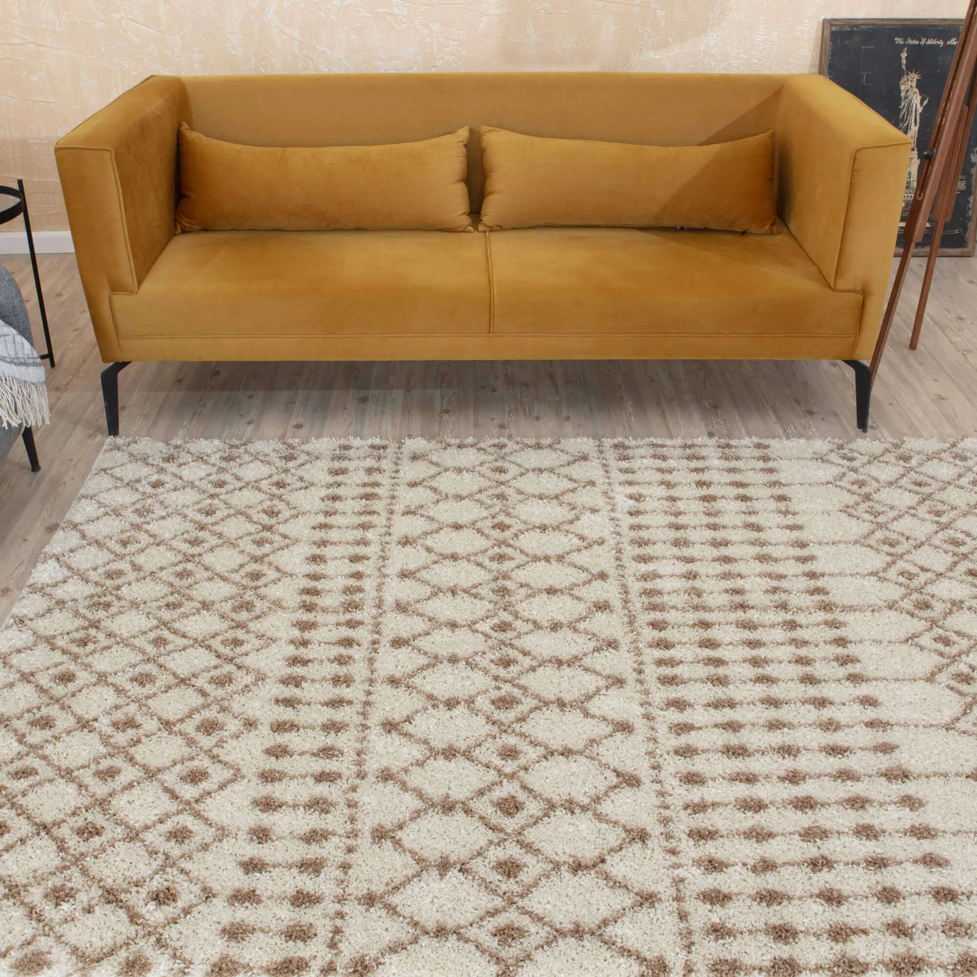 Moroccan Ivory Beige Shaggy Rug | 1030 - Image 5