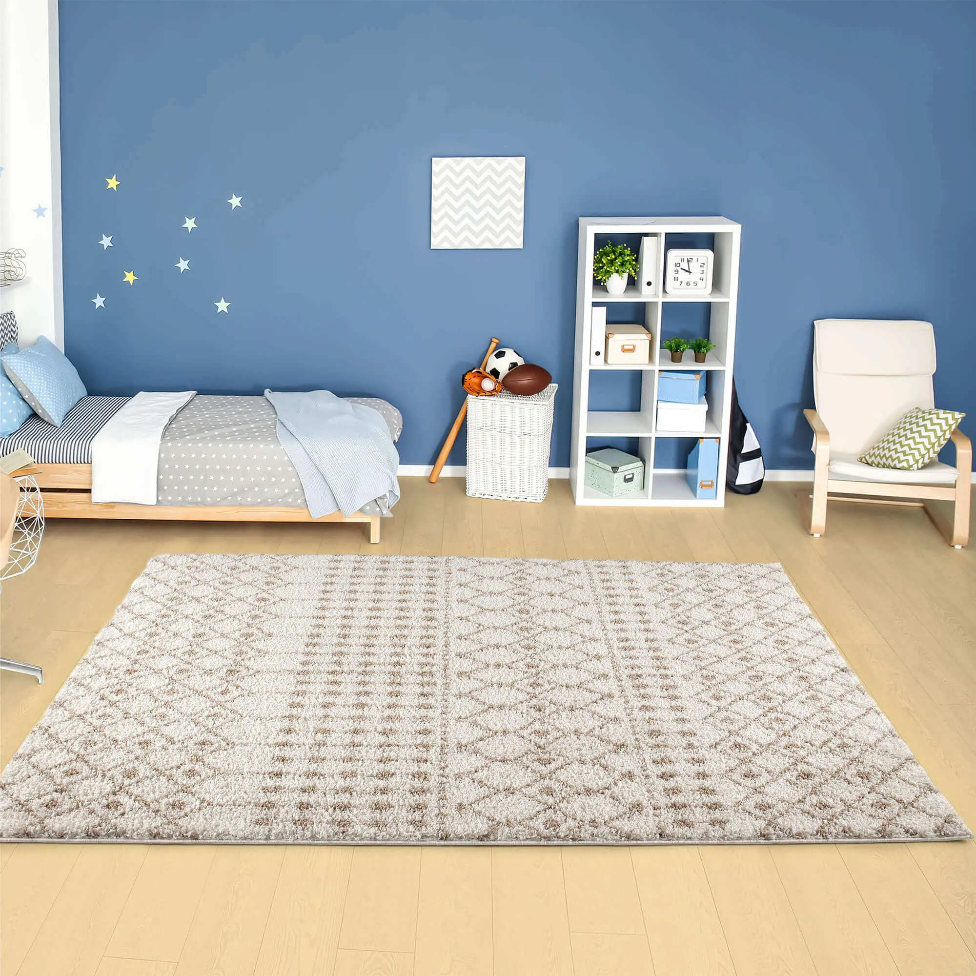 Moroccan Ivory Beige Shaggy Rug | 1030 - Image 8