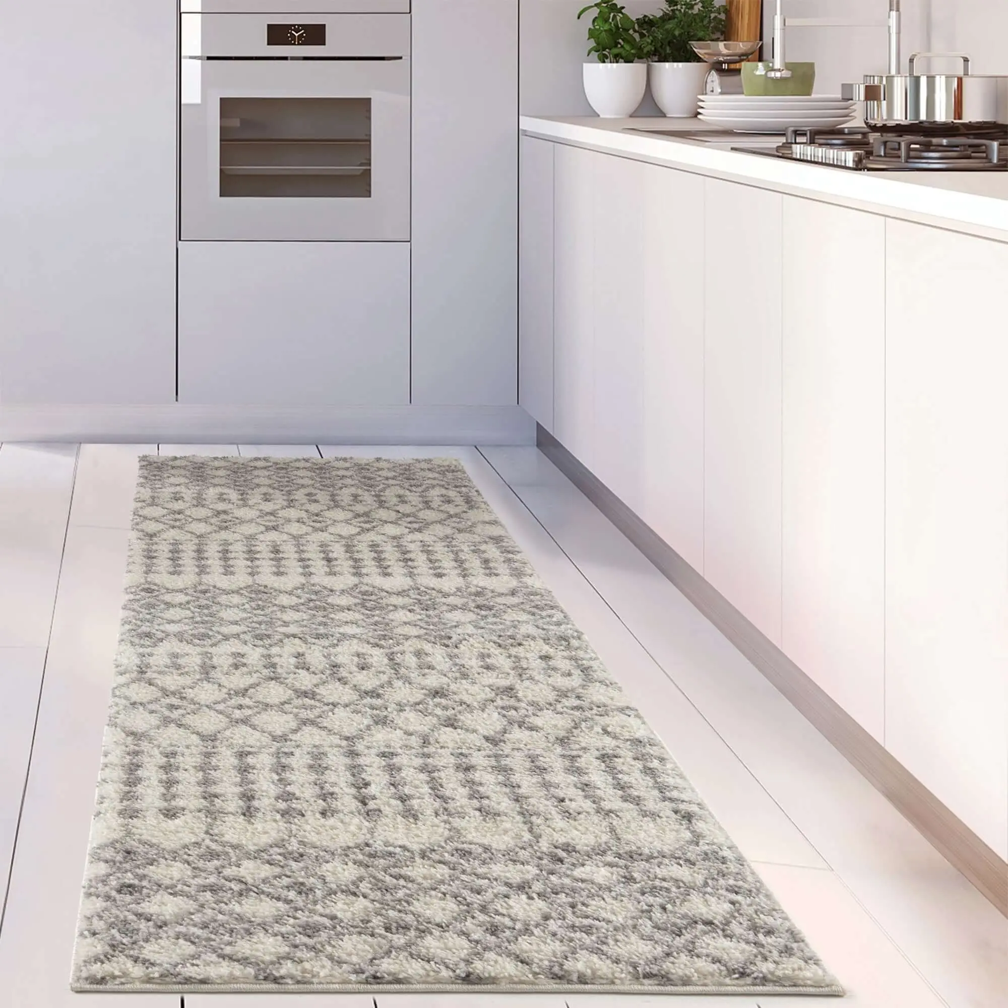 Moroccan Ivory Grey Shaggy Rug | 1000 - Image 14