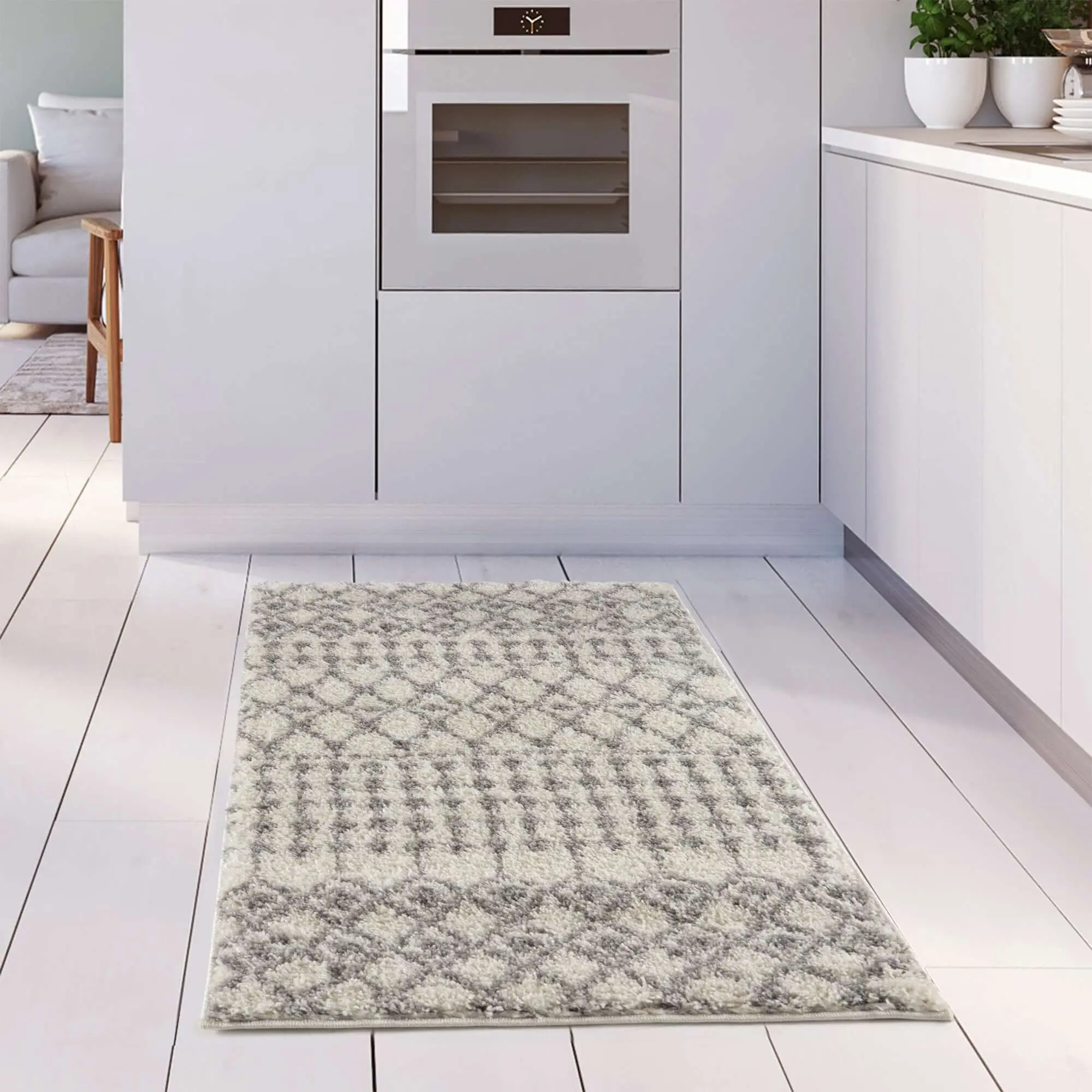 Moroccan Ivory Grey Shaggy Rug | 1000 - Image 16