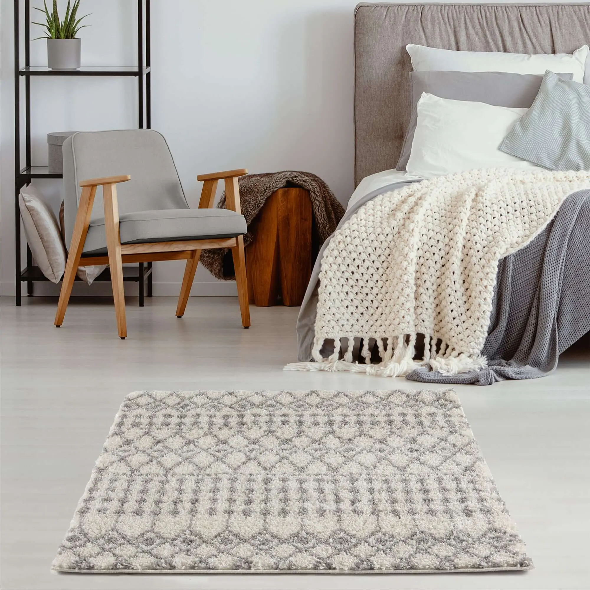 Moroccan Ivory Grey Shaggy Rug | 1000 - Image 21