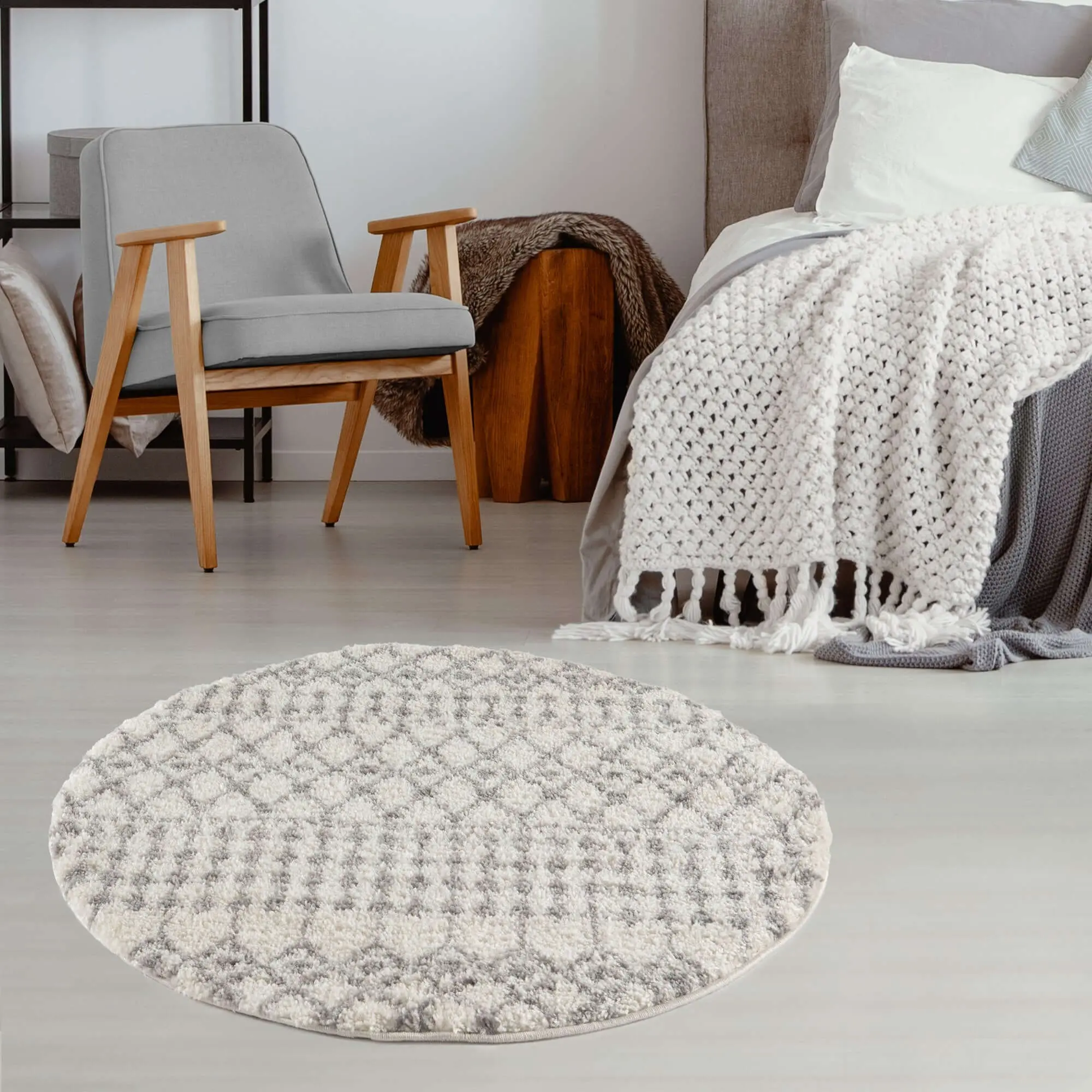 Moroccan Ivory Grey Shaggy Rug | 1000 - Image 24