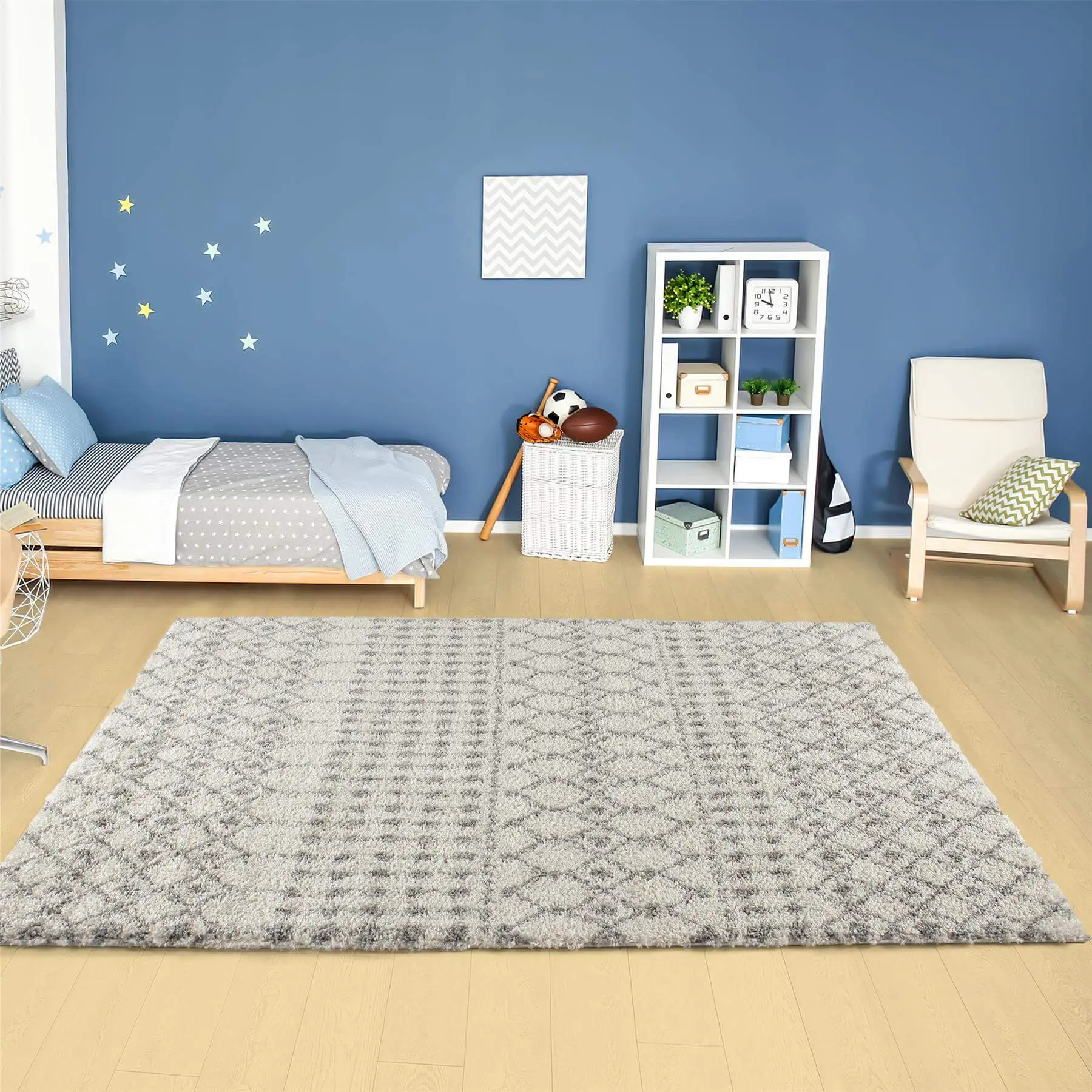 Moroccan Ivory Grey Shaggy Rug | 1000 - Image 7