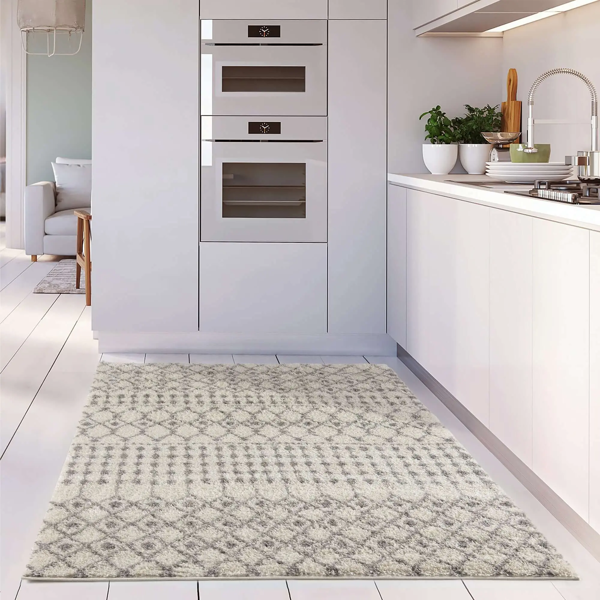 Moroccan Ivory Grey Shaggy Rug | 1000 - Image 8