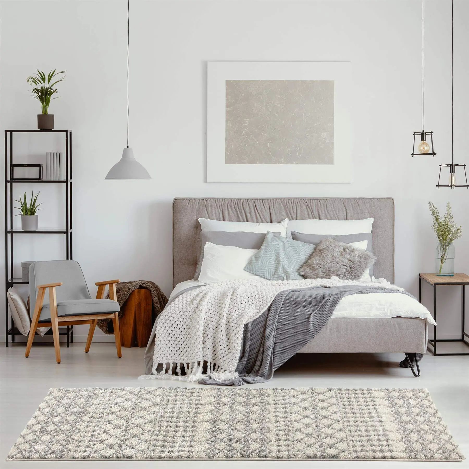 Moroccan Ivory Grey Shaggy Rug | 1000 - Image 9