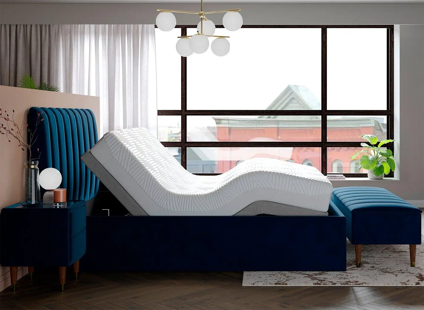 Mount Sleepmotion Adjustable Velvet-Finish Bed Frame - Blue