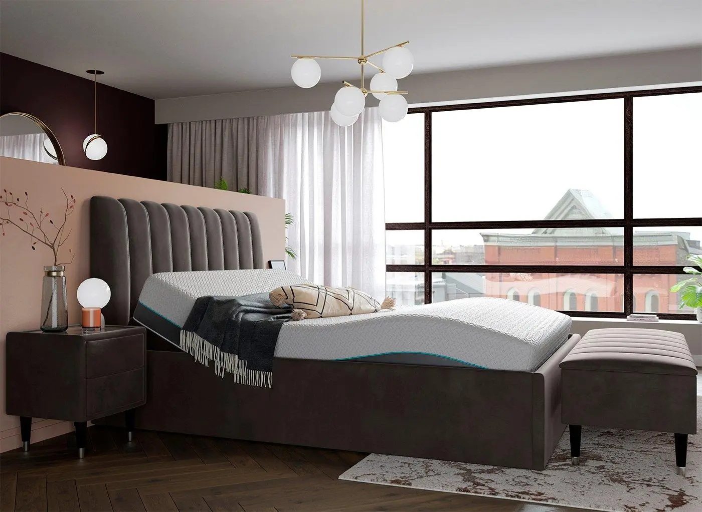 Mount Sleepmotion Adjustable Velvet-Finish Bed Frame - Grey