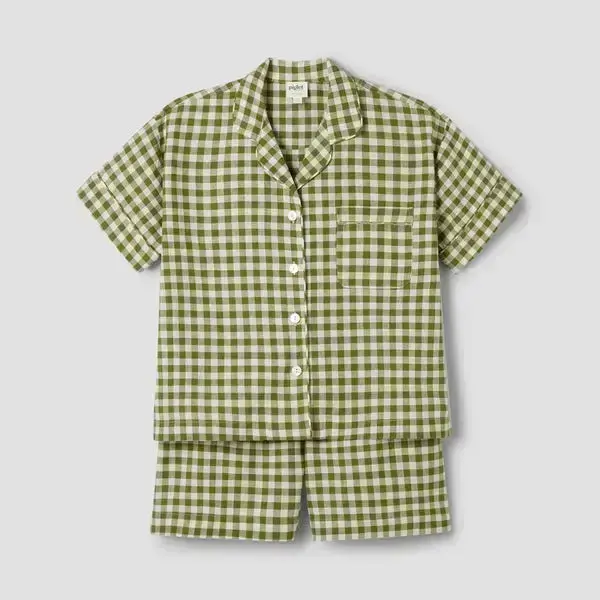 Berry Gingham Gingham Linen Blend Women's Pyjama Short Set - Image 13