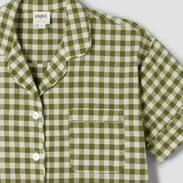 Berry Gingham Gingham Linen Blend Women's Pyjama Short Set - Image 14