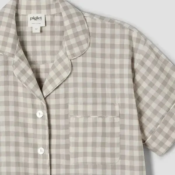 Berry Gingham Gingham Linen Blend Women's Pyjama Short Set - Image 17
