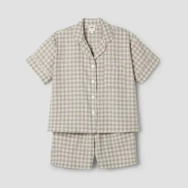 Berry Gingham Gingham Linen Blend Women's Pyjama Short Set - Image 16